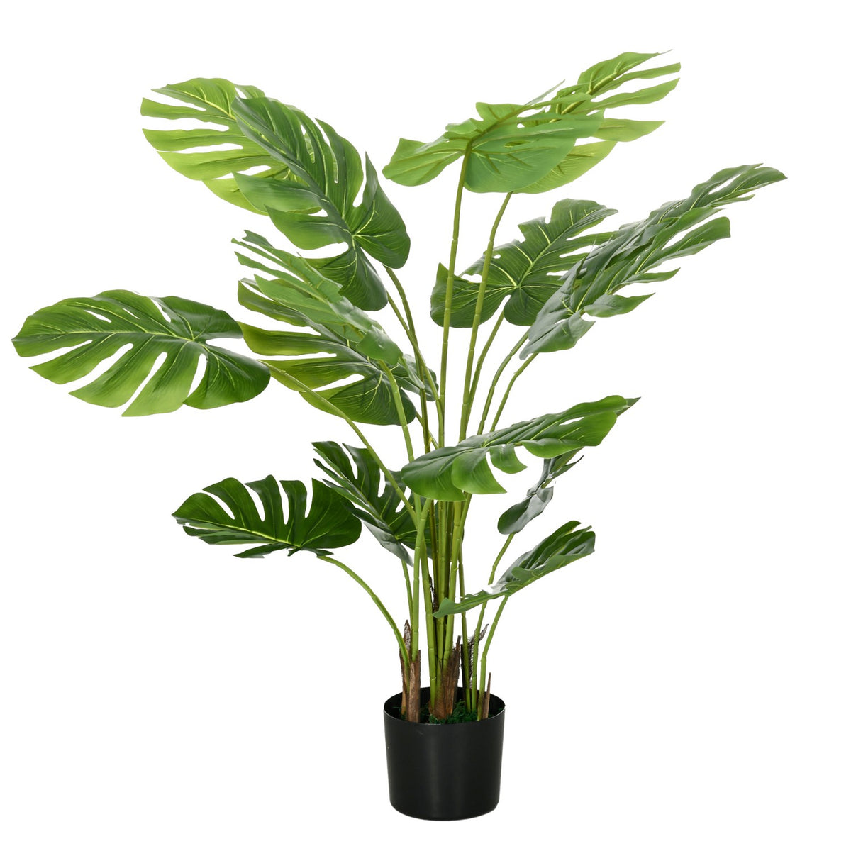 Artificial Monstera 120Cm Artificial Plant With Planter And Pe Moss, Deceptively Real, For Living Room, Green
