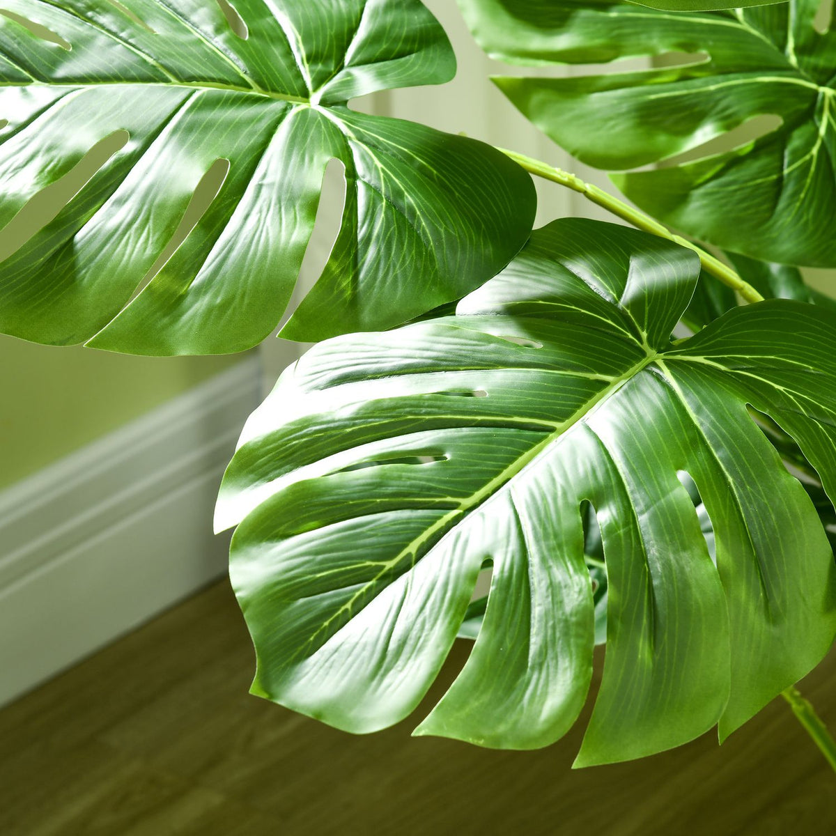 Artificial Monstera 120Cm Artificial Plant With Planter And Pe Moss, Deceptively Real, For Living Room, Green