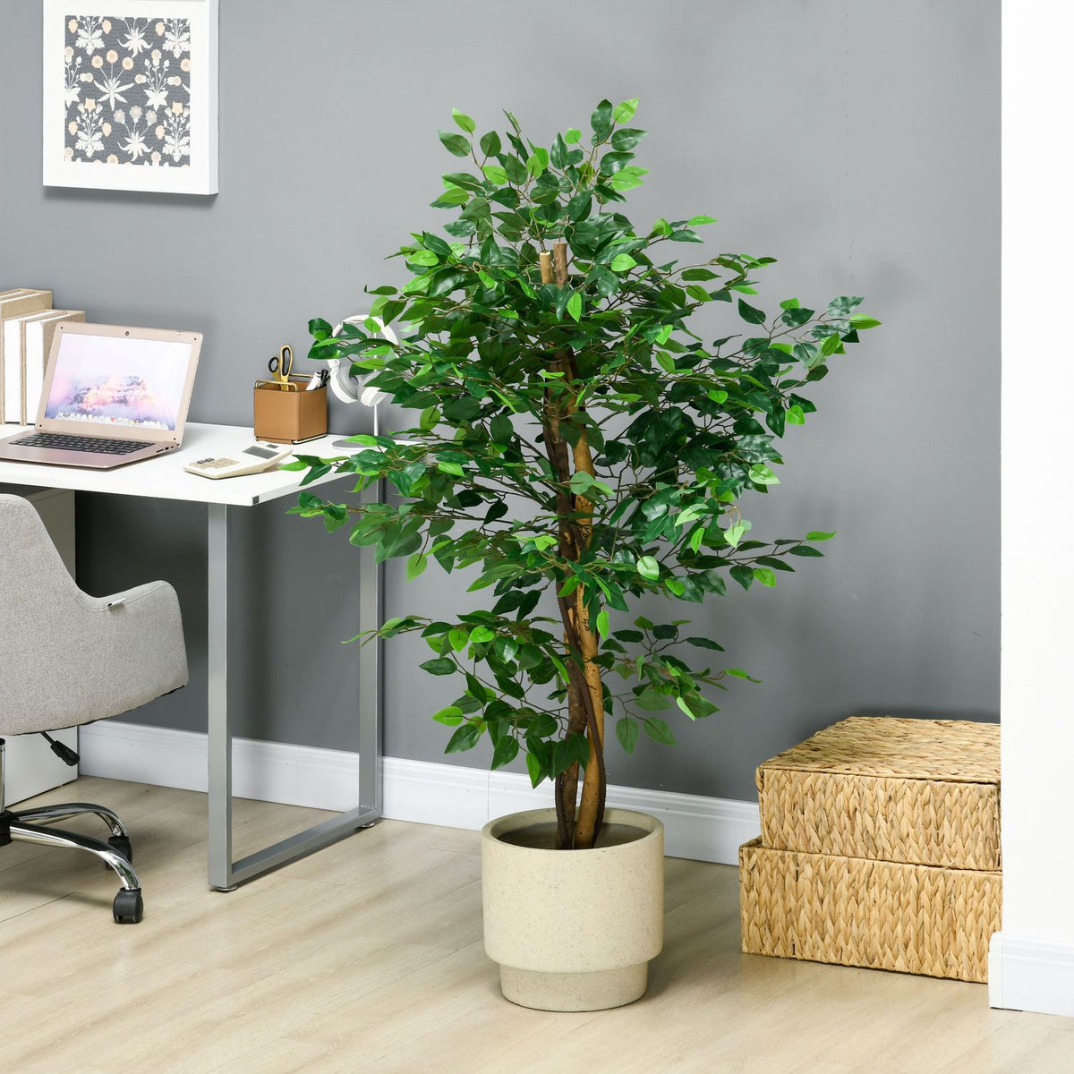 Artificial Plant, 150cm Artificial Plant with Planter, Artificial Moss, Artificial Ficus Artificial Tree, Houseplant for Living Room, Green