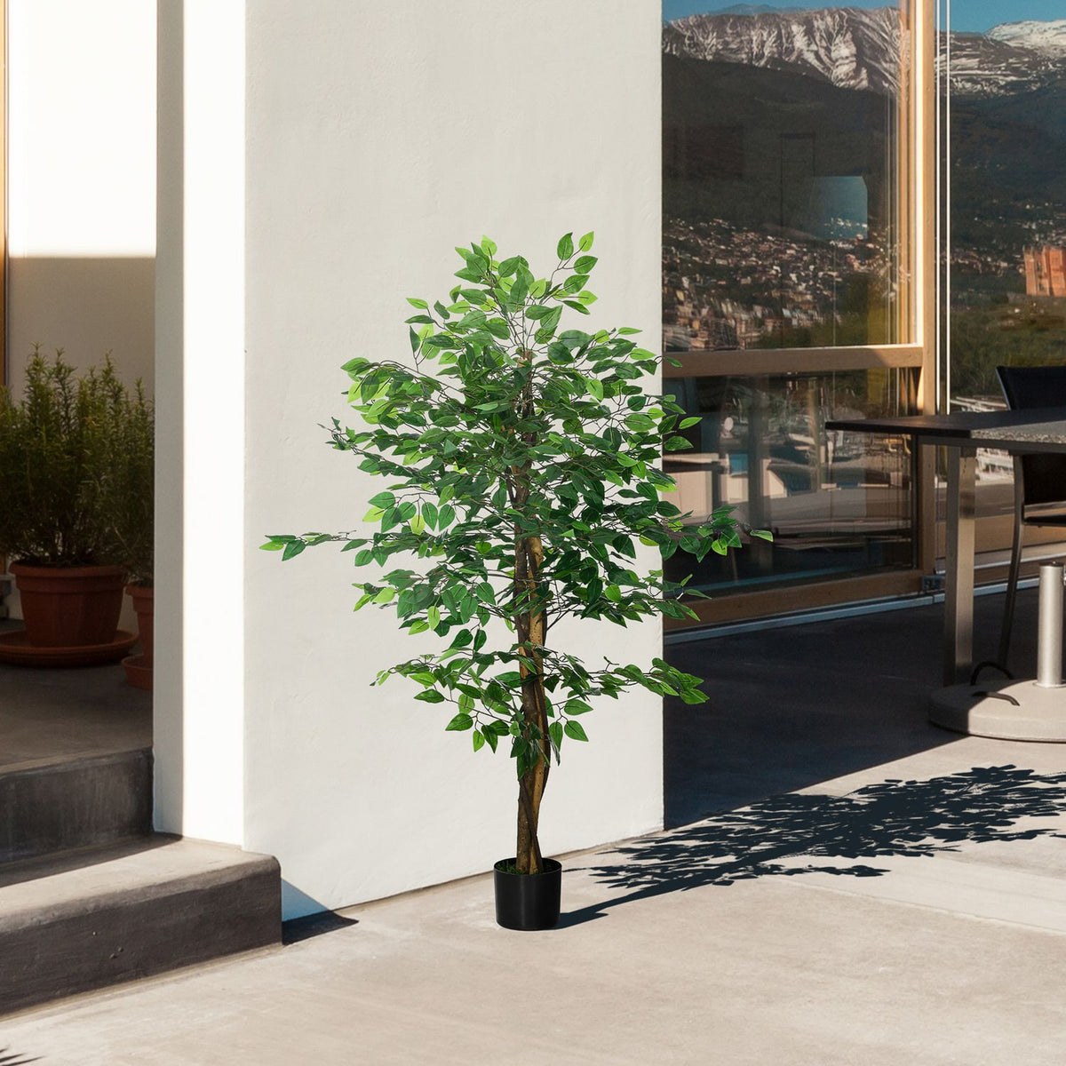 Artificial Plant, 150cm Artificial Plant with Planter, Artificial Moss, Artificial Ficus Artificial Tree, Houseplant for Living Room, Green