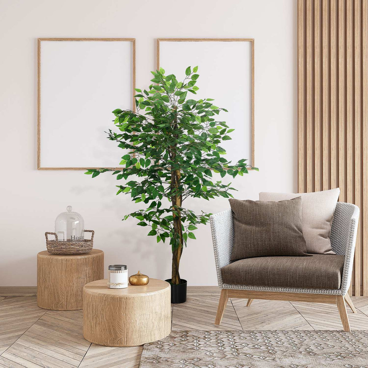 Artificial Plant, 150cm Artificial Plant with Planter, Artificial Moss, Artificial Ficus Artificial Tree, Houseplant for Living Room, Green