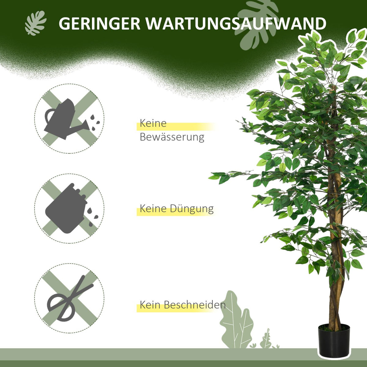 Artificial Plant, 150cm Artificial Plant with Planter, Artificial Moss, Artificial Ficus Artificial Tree, Houseplant for Living Room, Green