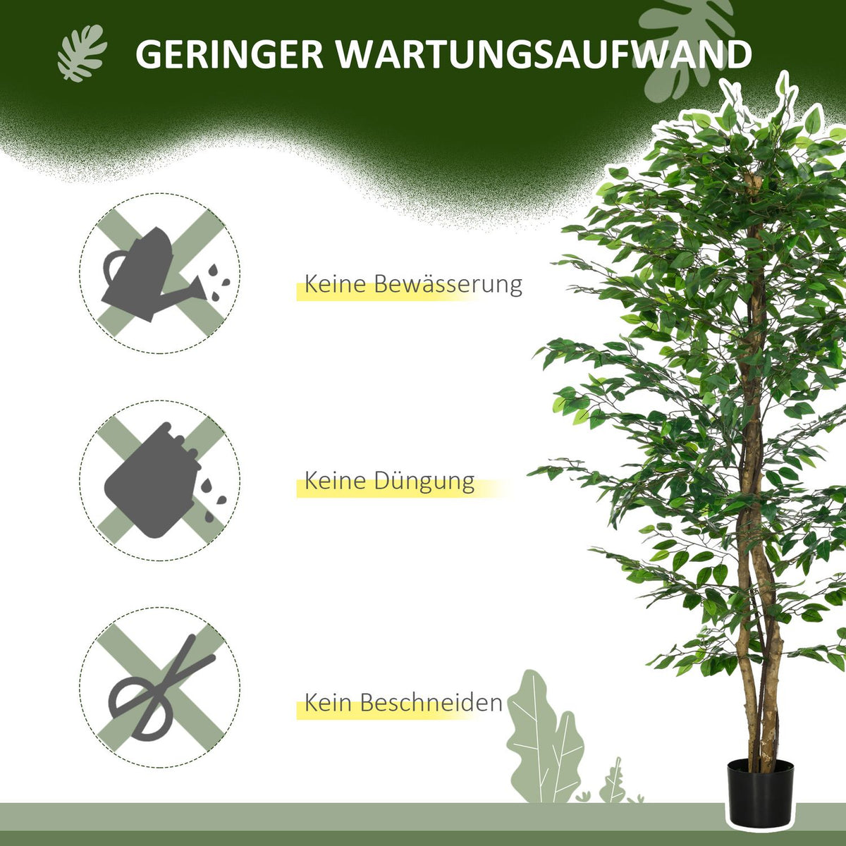 Artificial Plant, 180cm Artificial Plant with Planter, Artificial Moss, Artificial Ficus Artificial Tree, Houseplant for Living Room, Green