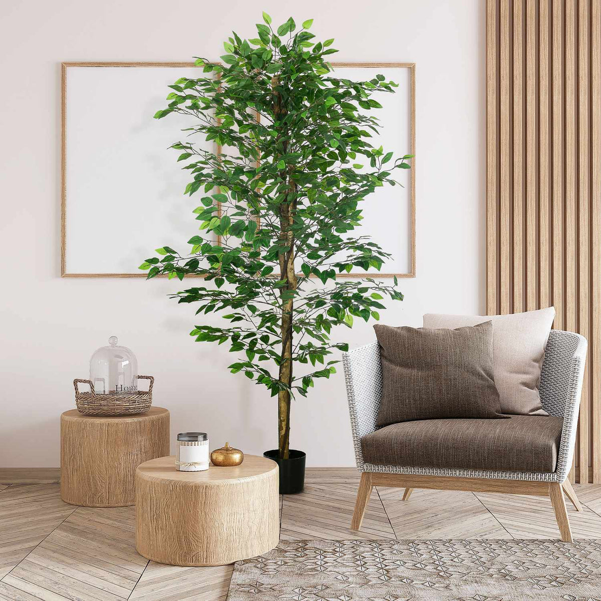 Artificial Plant, 180cm Artificial Plant with Planter, Artificial Moss, Artificial Ficus Artificial Tree, Houseplant for Living Room, Green