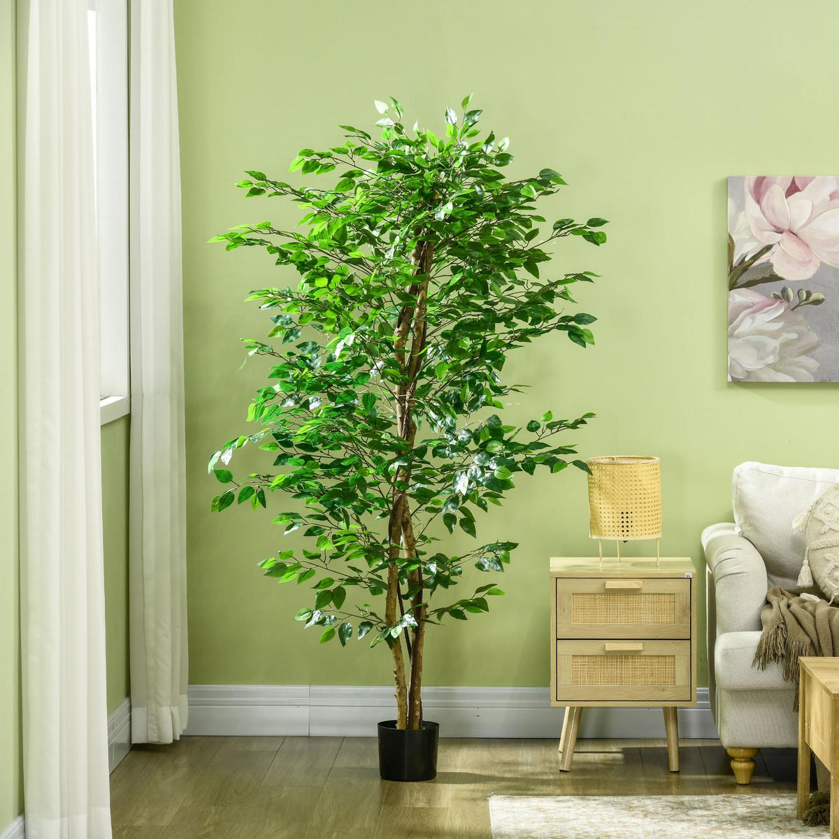 Artificial Plant, 180cm Artificial Plant with Planter, Artificial Moss, Artificial Ficus Artificial Tree, Houseplant for Living Room, Green