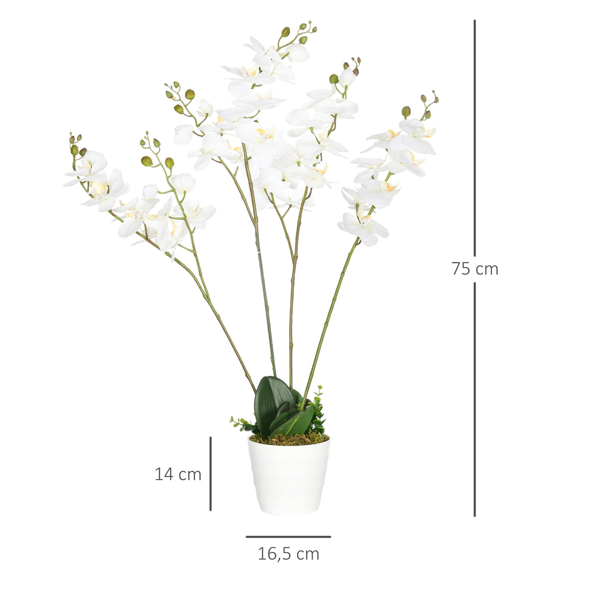 Artificial Plant Artificial Orchid In Pot Artificial Flowers 75Cm White Houseplant For Living Room & Bedroom