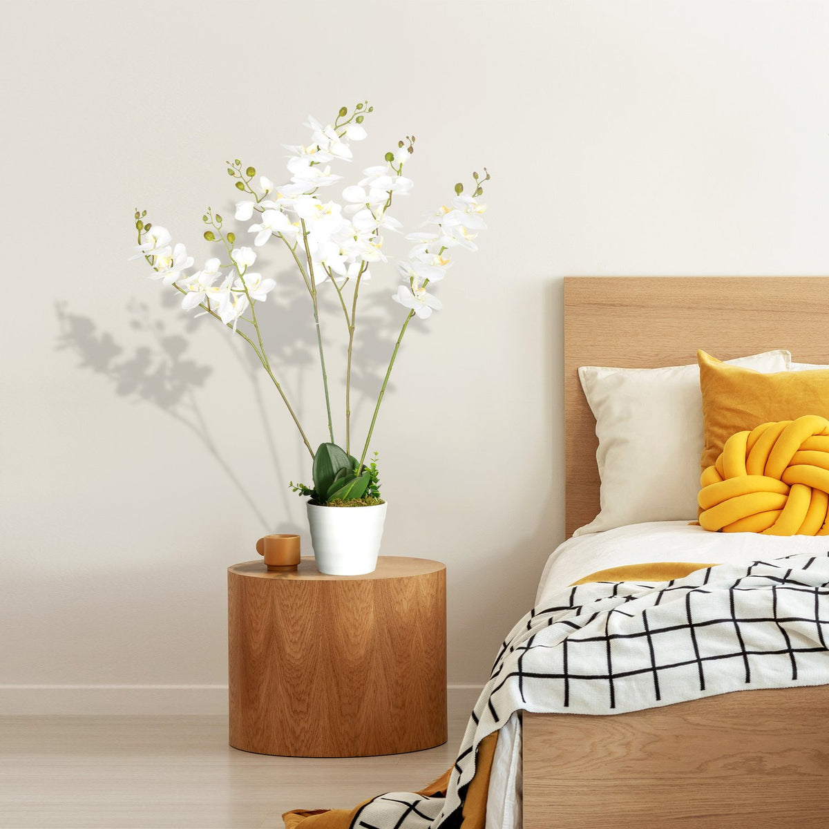 Artificial Plant Artificial Orchid In Pot Artificial Flowers 75Cm White Houseplant For Living Room & Bedroom
