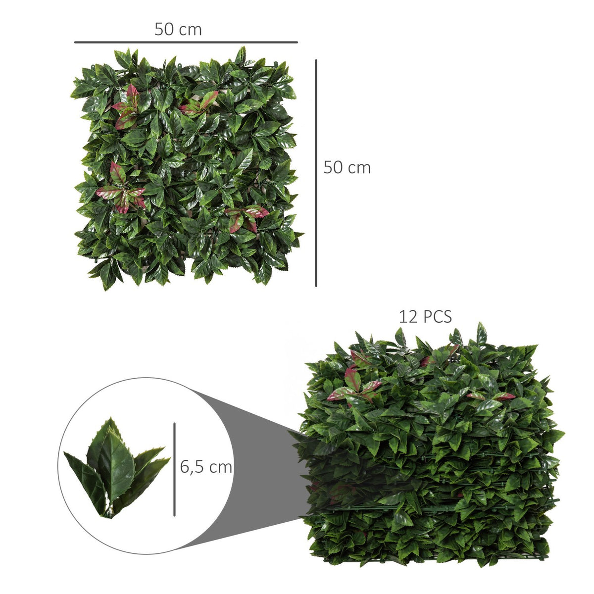 Artificial Plant Wall Pack Of 12 Uv Protection Privacy Screen, Loquat Design, 50 X 50 Cm, For Outdoor Garden