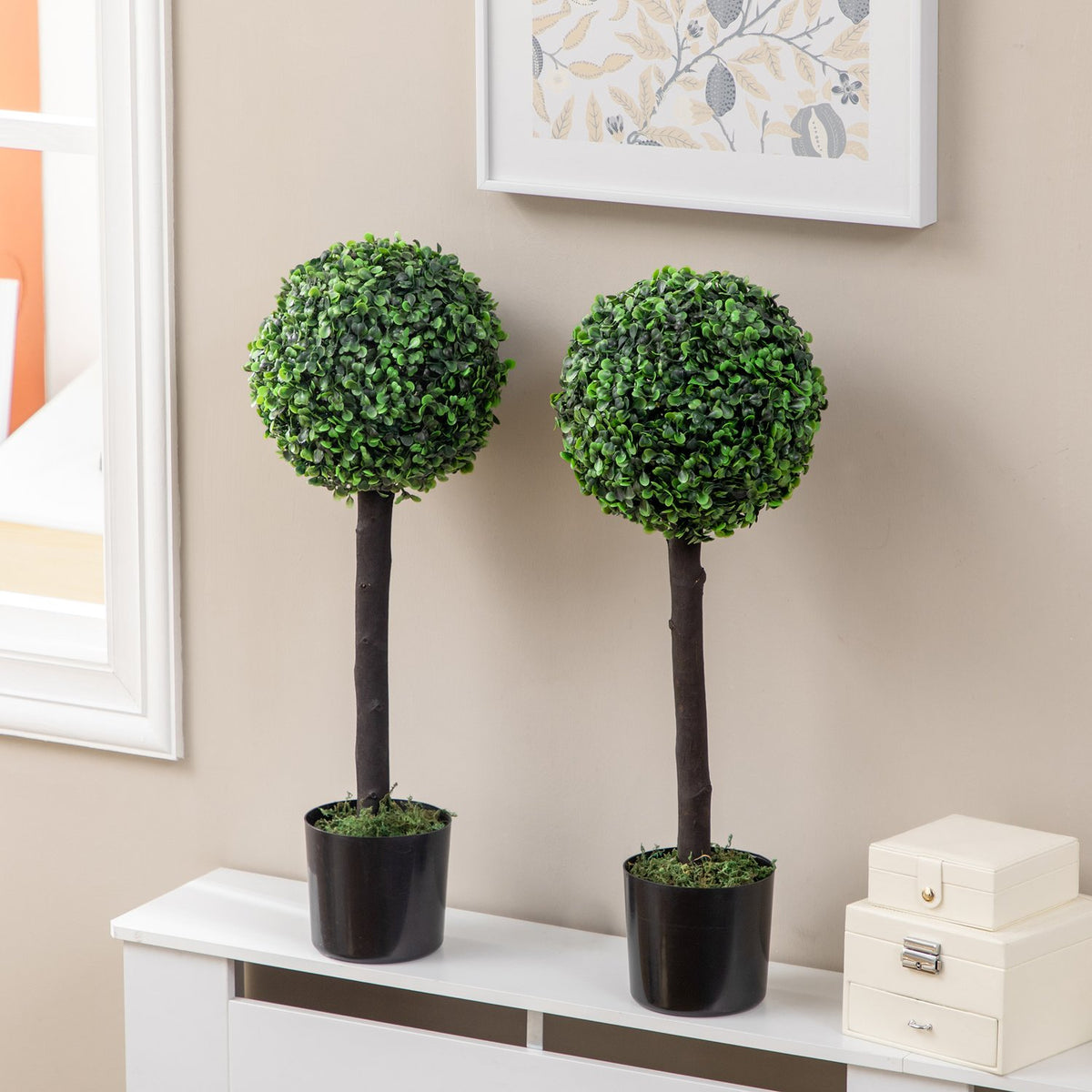 Artificial Plants Set Of 2 Uv Resistant Houseplants 60Cm Boxwood Artificial Plant With Flower Pot Artificial Tree Peva Green
