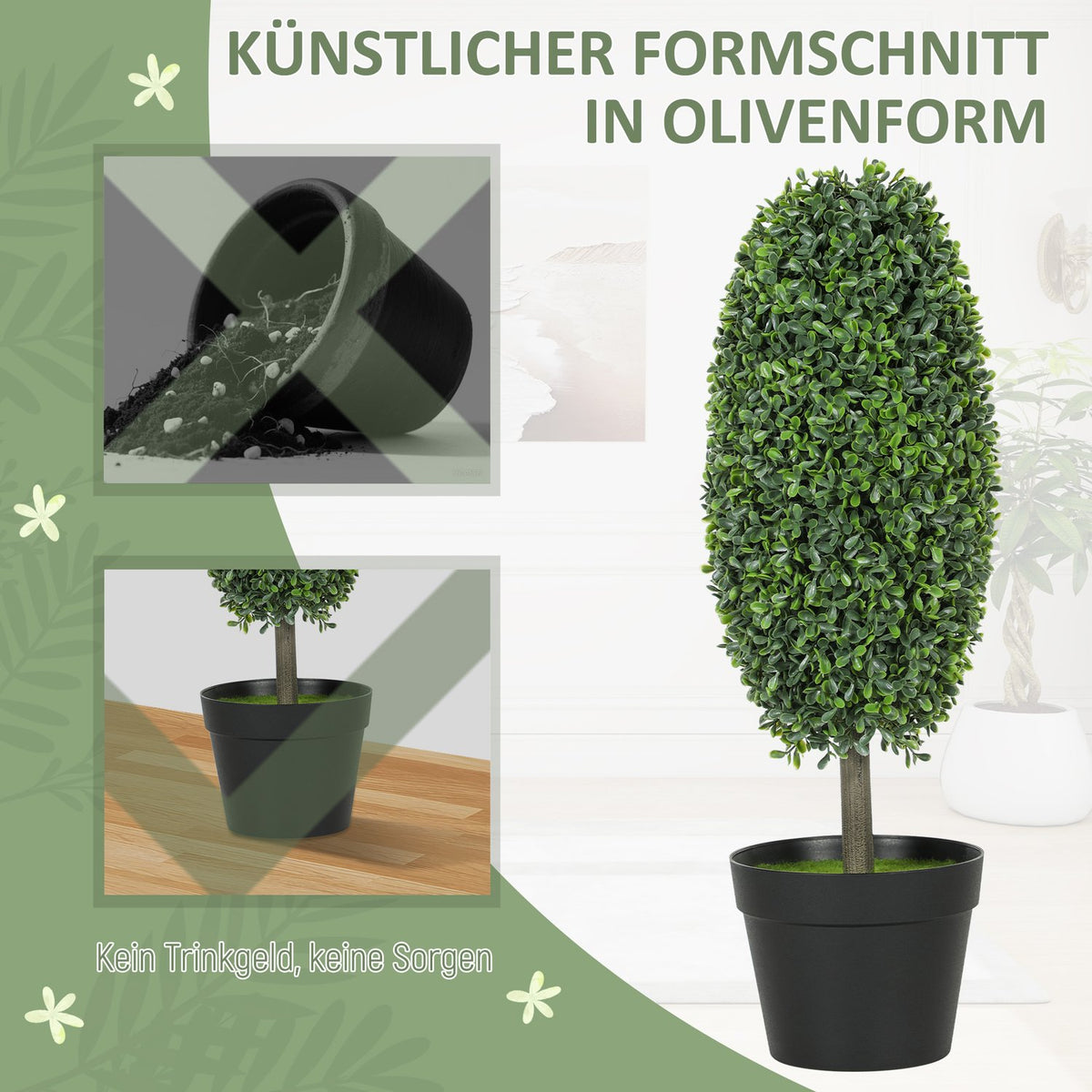Artificial Plants Set of 2, UV-Resistant, 60 cm Tall