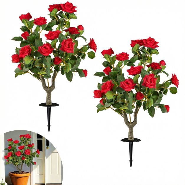 Artificial Rose Tree Set, 2 Pack 80 cm, Red Silk Topiary