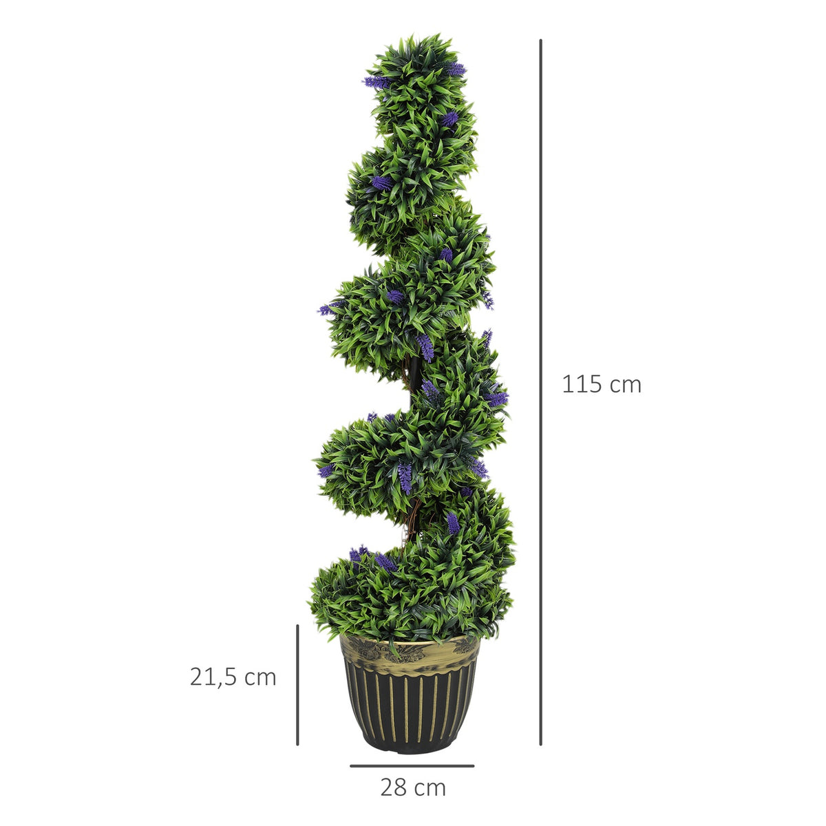 Artificial Spiral Boxwood with Lavender, 115 cm, Set of 2