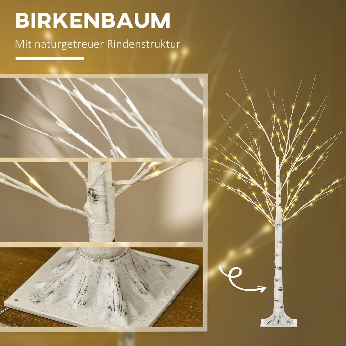 Artificial birch tree 150 cm with LED, Christmas decoration artificial birch for parties, birthdays and weddings