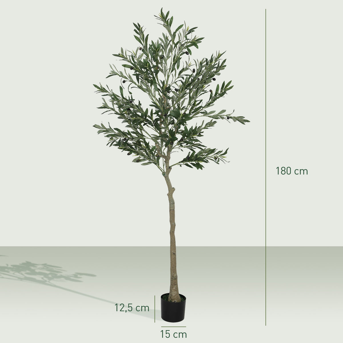 Artificial olive tree, 180 cm, 900 leaves, 40 olives, sturdy flowerpot, decorative plant, green