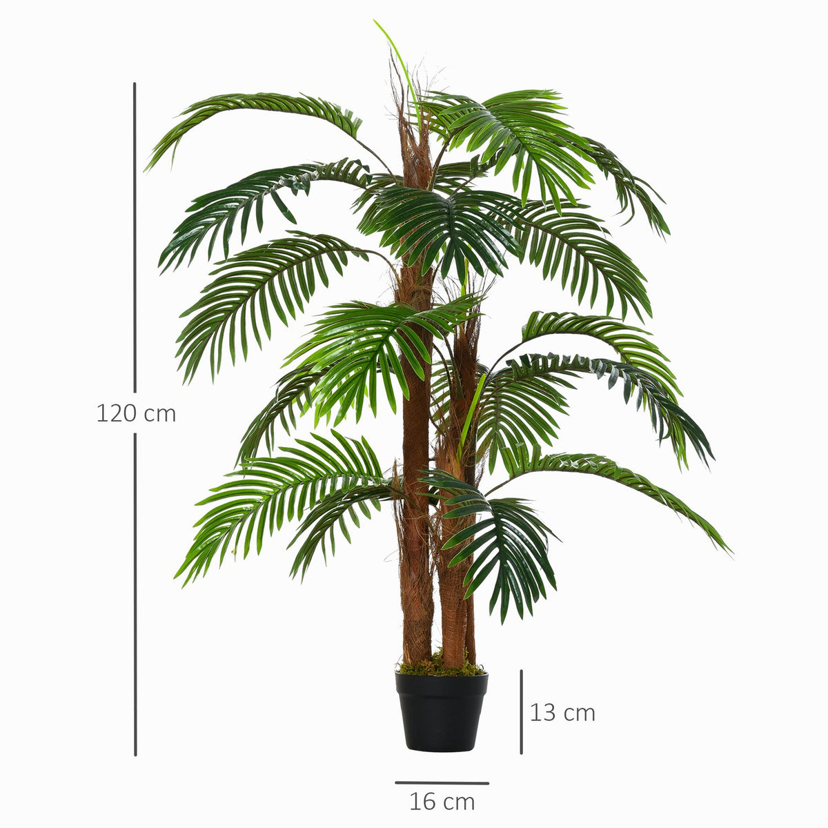 Artificial palm tree 120cm, lifelike artificial plant for indoor and outdoor use, in a plastic pot