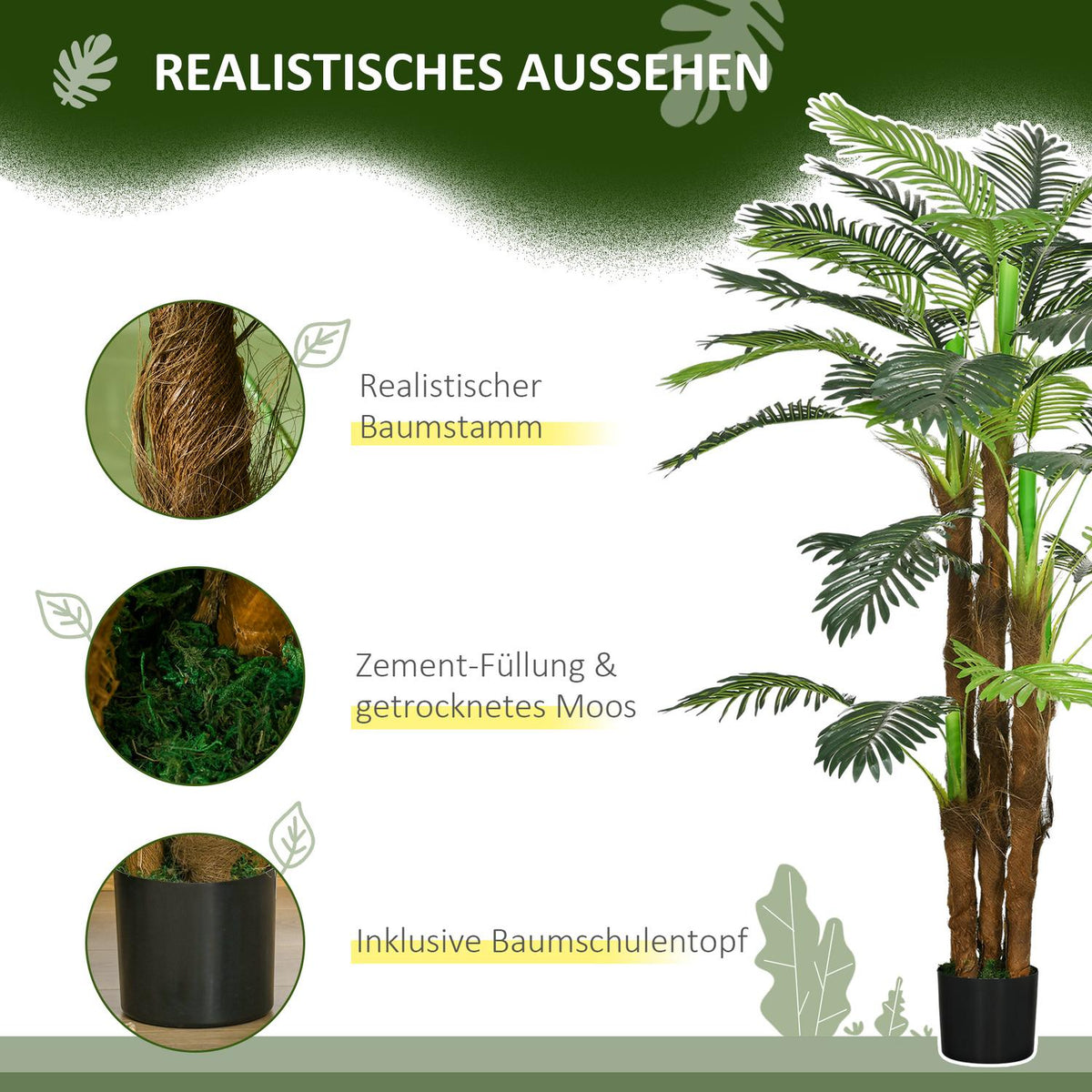 Artificial plants, artificial palm tree, 160 cm artificial plant with 36 branches, houseplant, artificial tree, plant decoration for indoor, outdoor, green