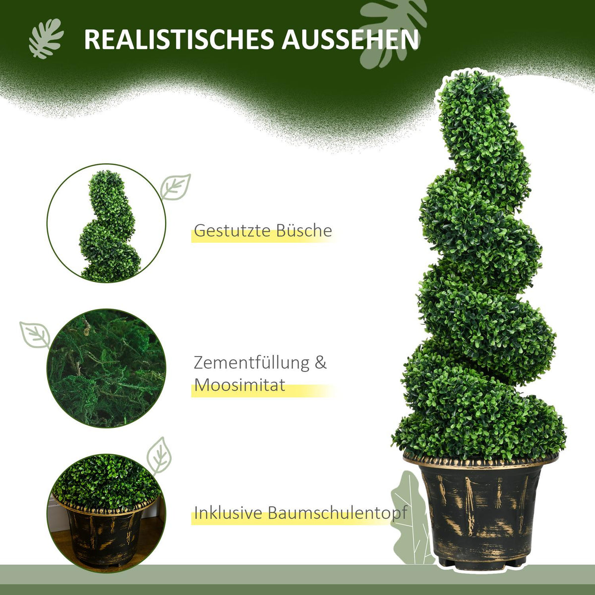 Artificial plants set of 2, UV-resistant artificial plant in flower pot, 90 cm houseplant boxwood for indoor, outdoor