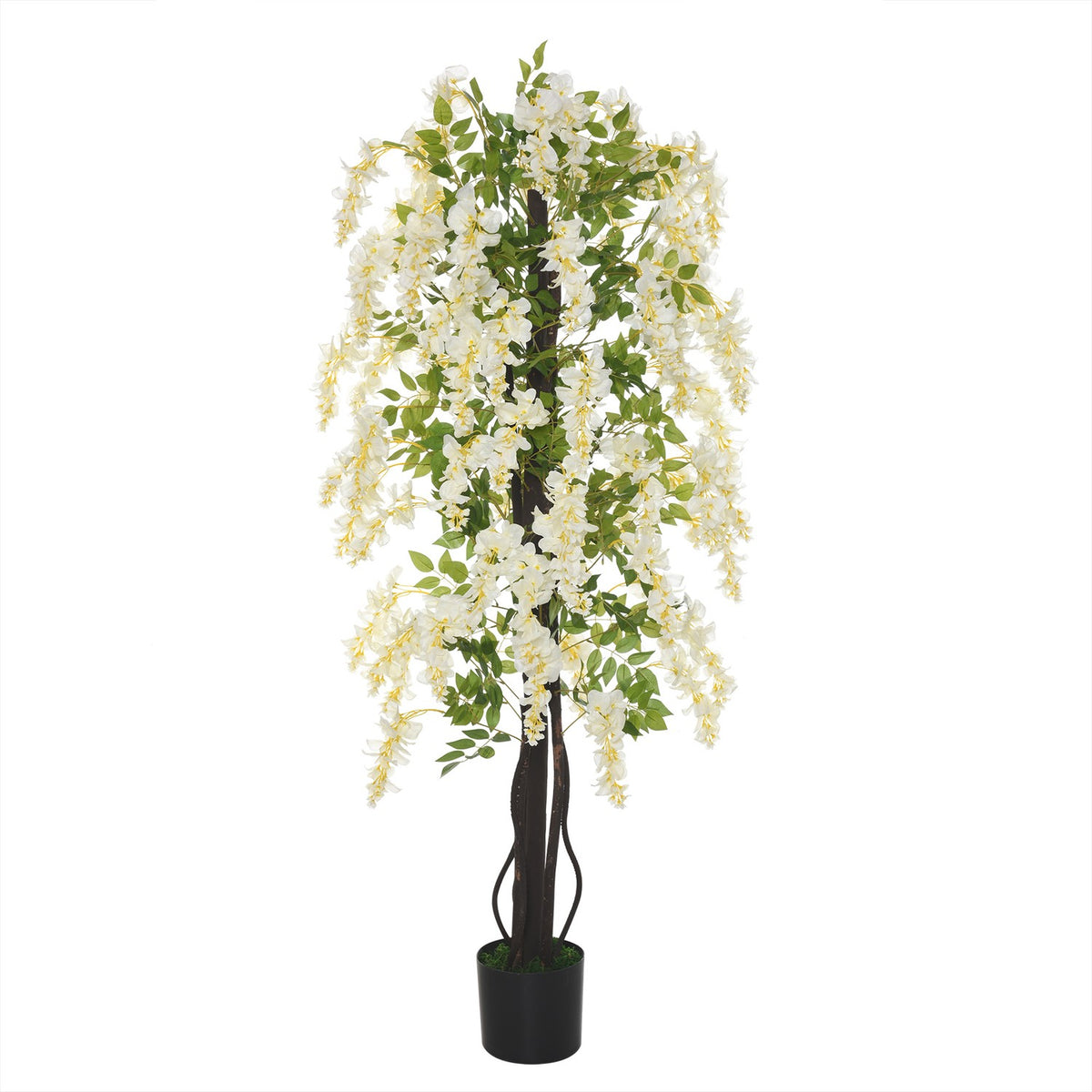 Artificial plant with white wisteria Decorative artificial plants in a pot, 1.65m, plastic cement, white + green