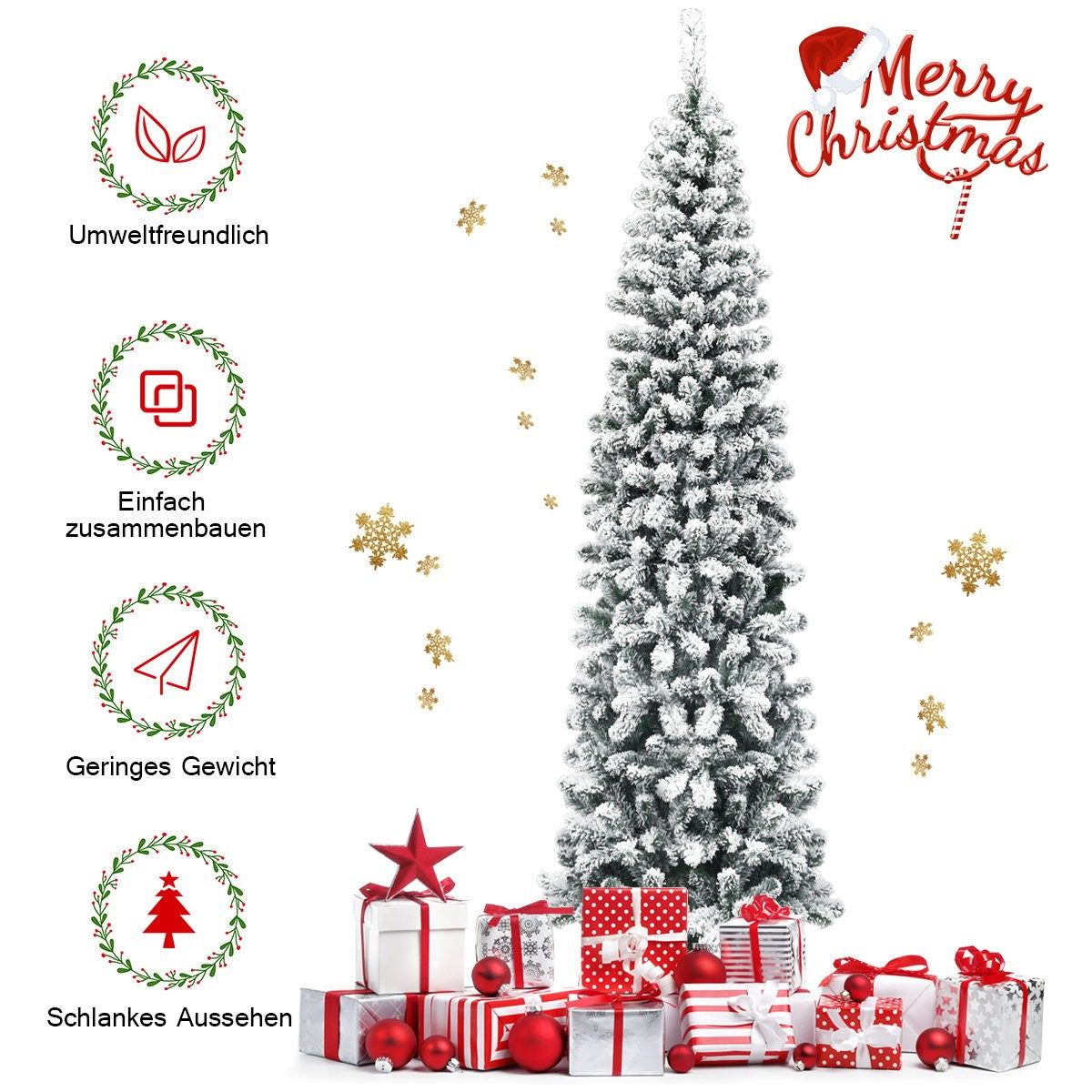 Artificial snow-covered Christmas tree with 461 branches measuring 225 cm