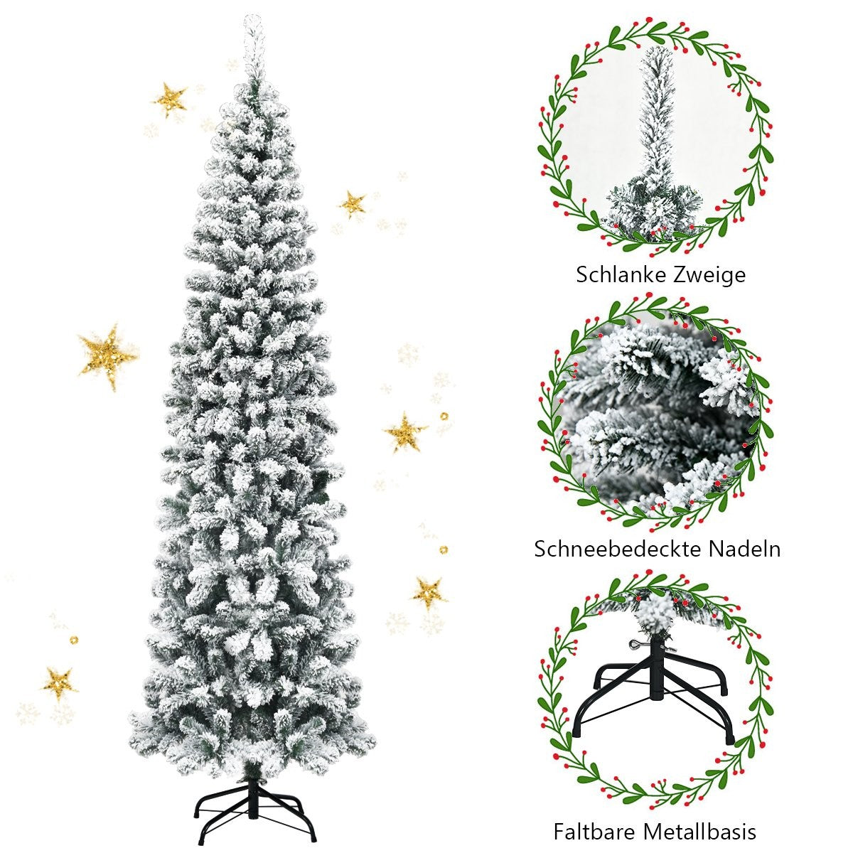 Artificial snow-covered Christmas tree with 461 branches measuring 225 cm