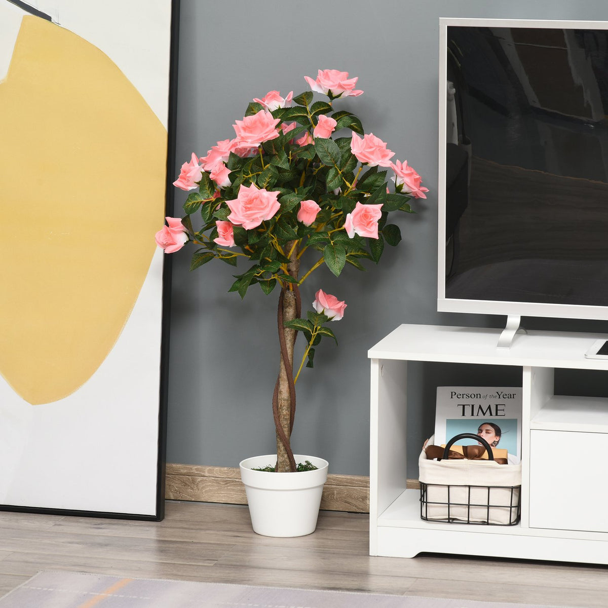 Artificial tree, artificial plant in cement pot, artificial plant