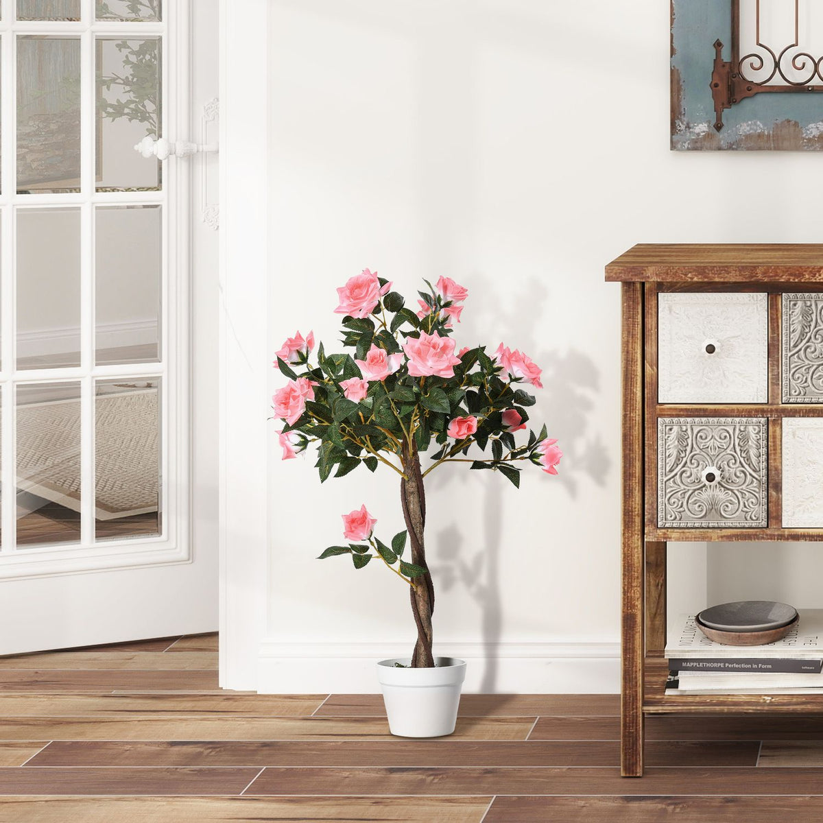 Artificial tree, artificial plant in cement pot, artificial plant