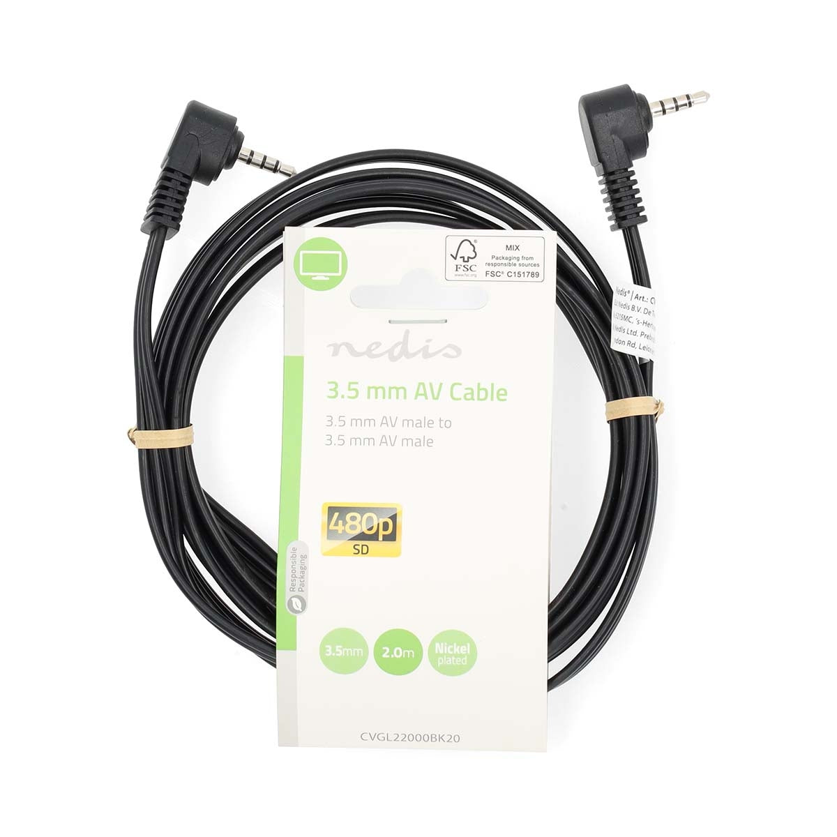 Audio Video Cable | 3.5 mm Male | 3.5 mm Male | Nickel Plated | 2.00 m | Round | PVC | Black