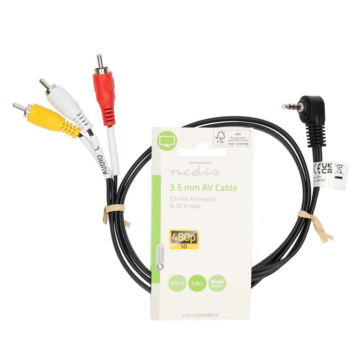 Audio Video Cable | 3.5 mm Male | 3x RCA Male | Nickel Plated | 1.00 m | Round | PVC | Black