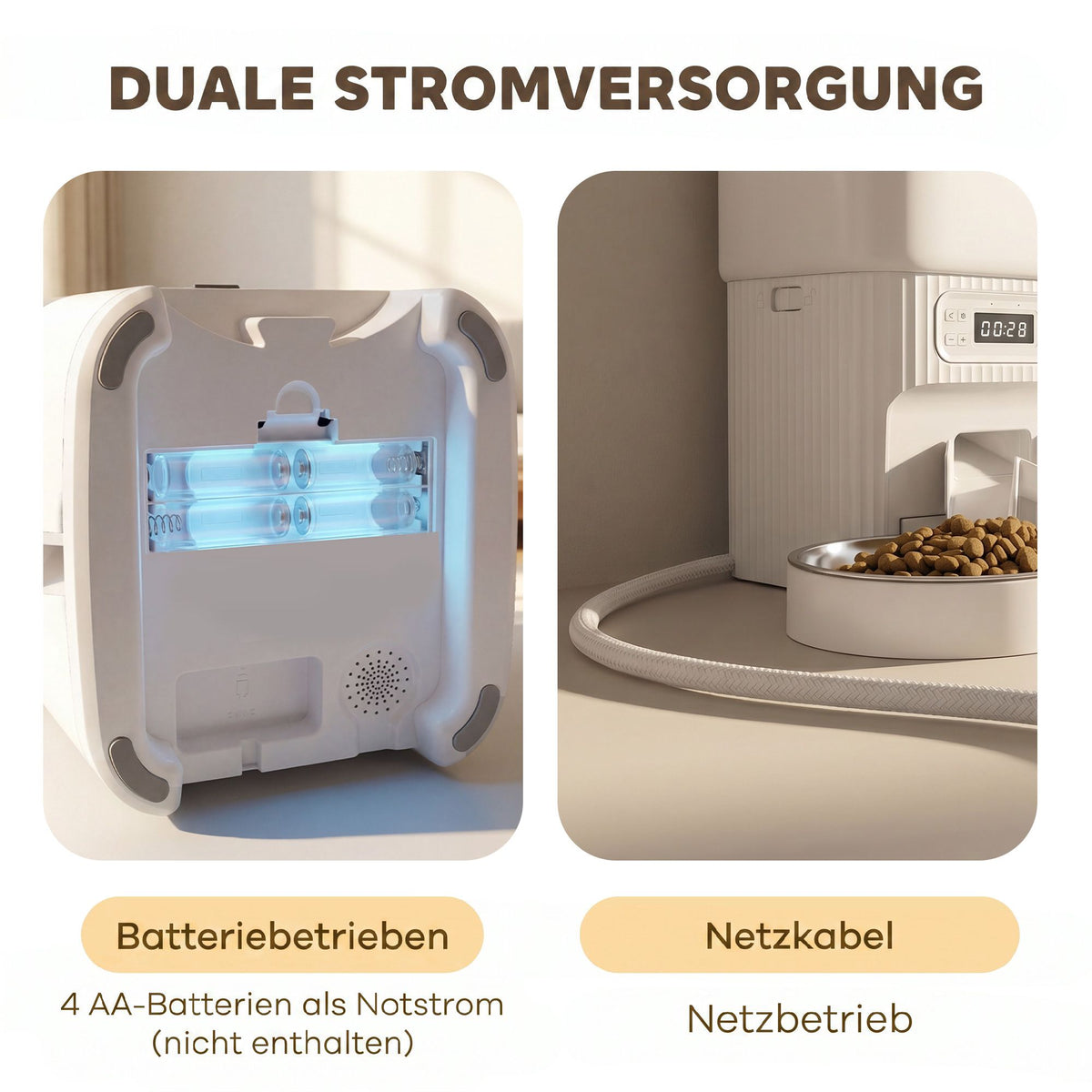 Automatic Cat Feeder, 4L Timer, 2 Stainless Bowls