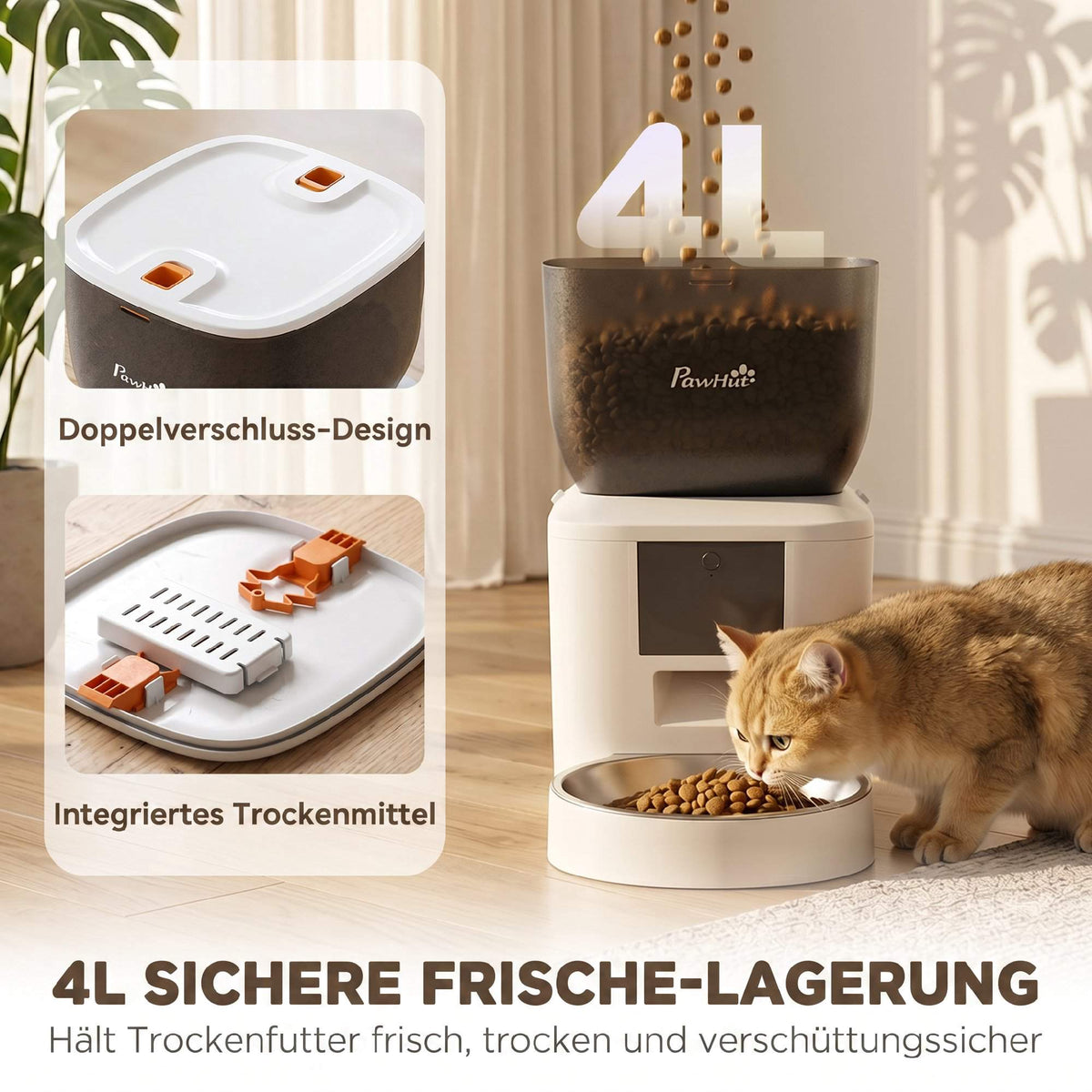 Automatic Cat Feeder, 4L, WiFi App Control, Voice