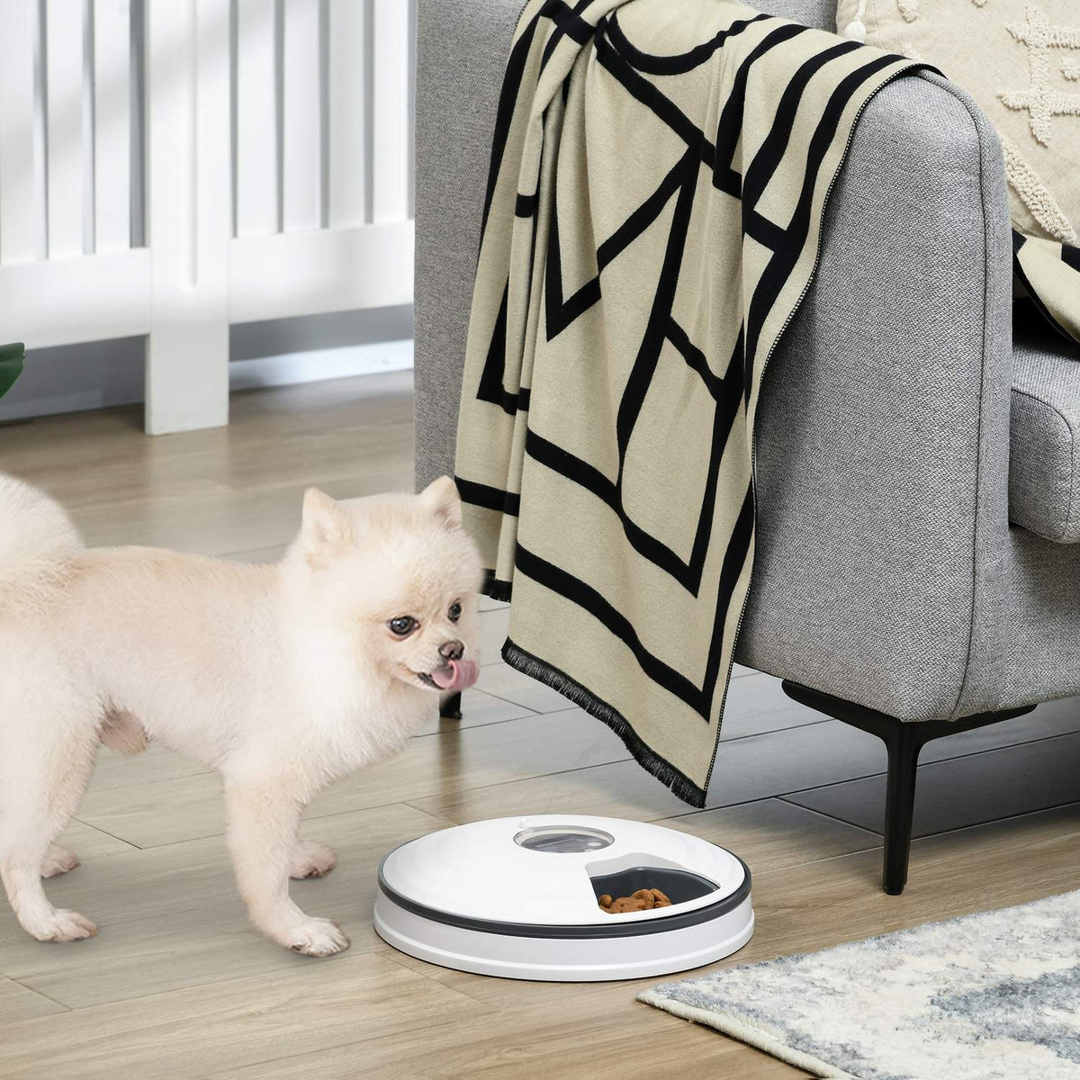 Automatic Pet Feeder 6 Compartments For Cats And Dogs 4 Meals Programmable Led Display Timer White+Grey