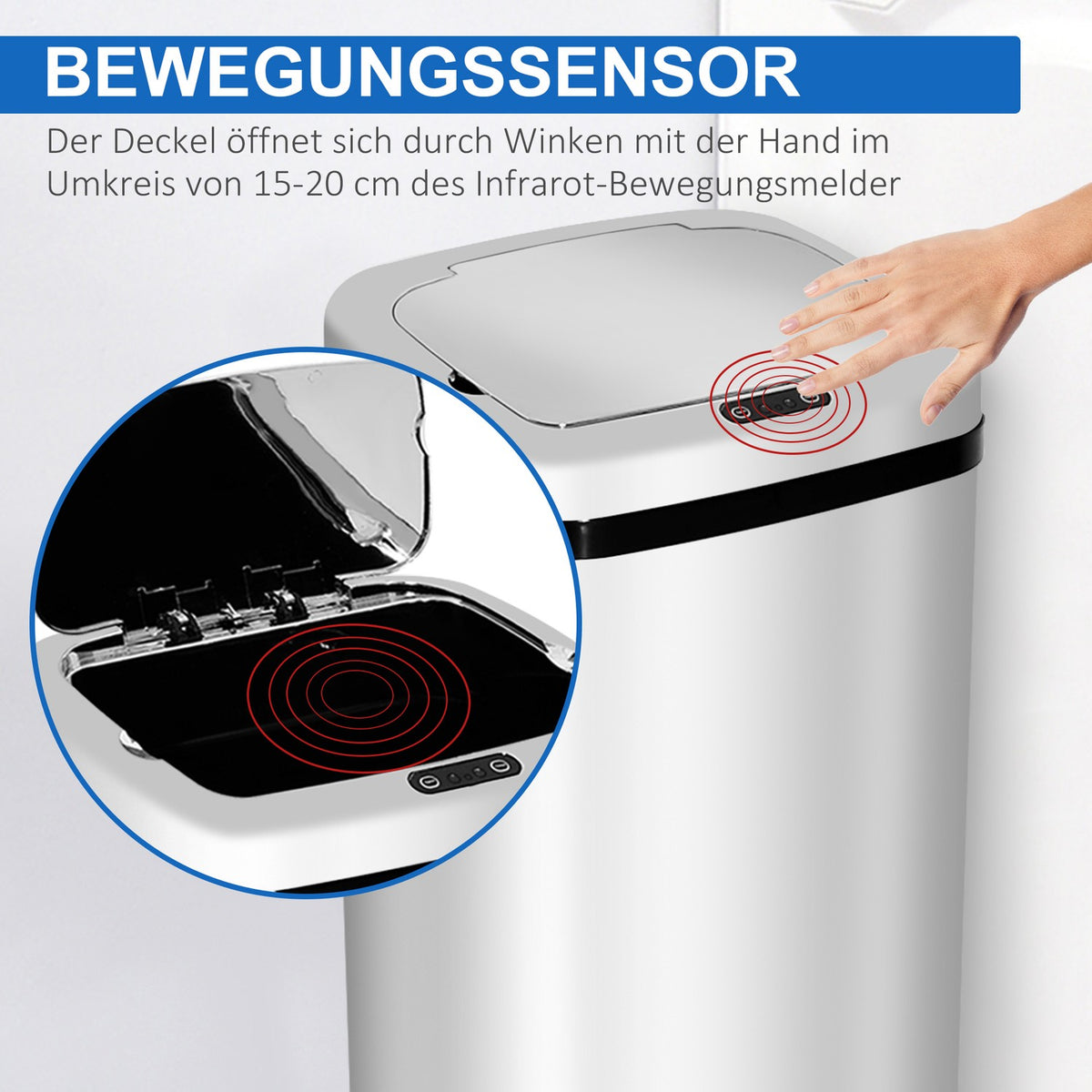 Automatic Rubbish Bin With Sensor Kitchen Stainless Steel 50/68L Silver (50L)