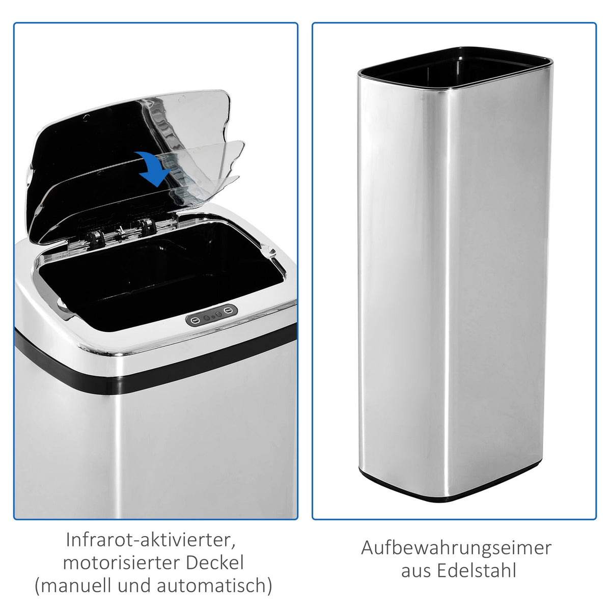 Automatic Rubbish Bin With Sensor Kitchen Stainless Steel 50/68L Silver (50L)