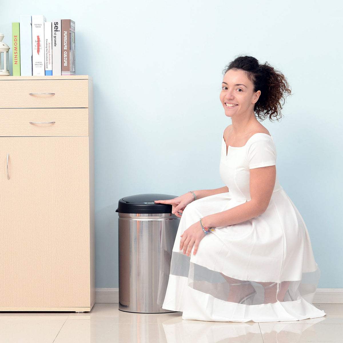 Automatic Sensor Rubbish Bin Ir Sensor, Round, 30L, Optional Inner Bin, Stainless Steel