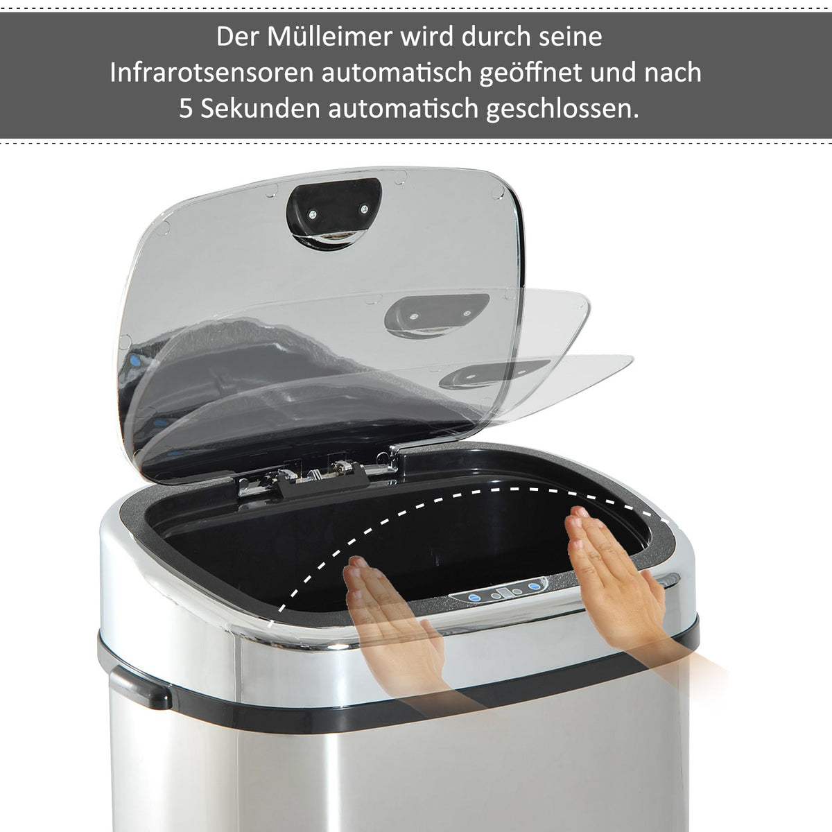 Automatic Waste Bin With Sensor, Kitchen, Stainless Steel, Silver, 68L