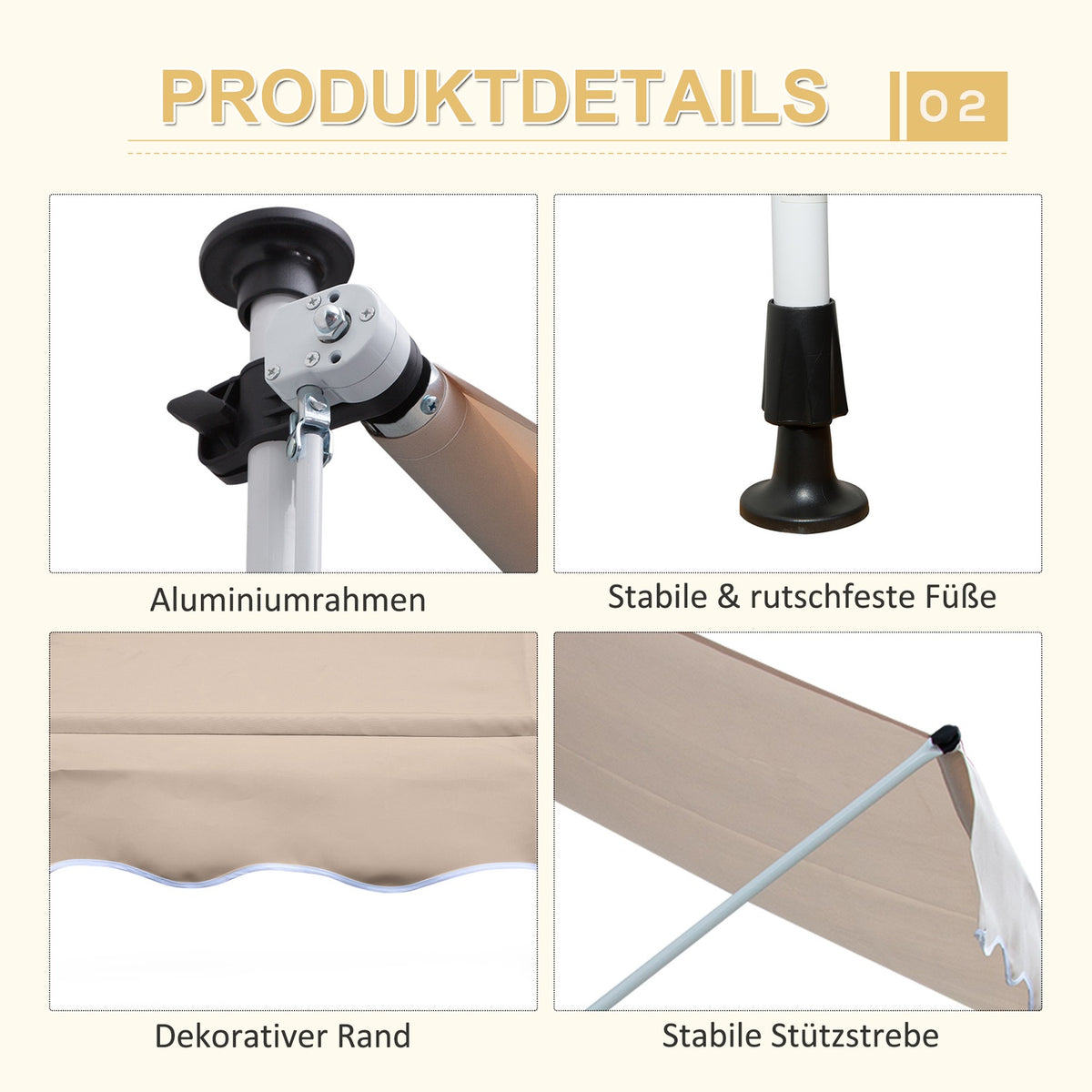 Awning Clamp Awning Sun Protection Folding Arm Hand Crank Balcony Aluminum Cream White 2X1.2M
