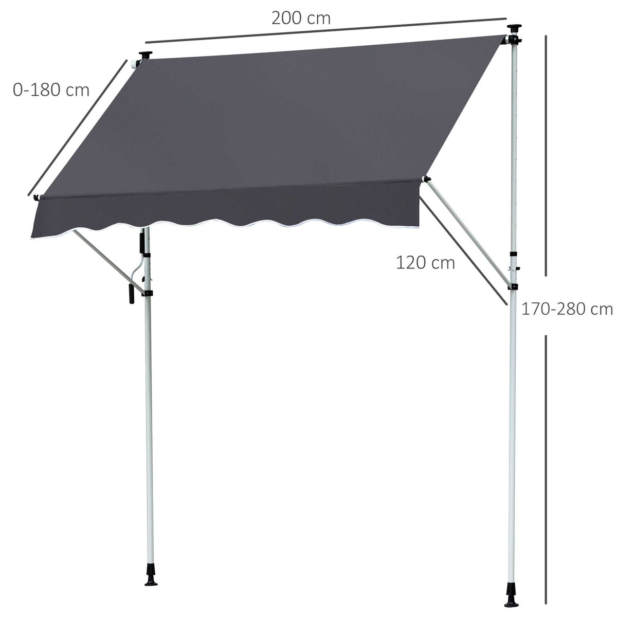 Awning Clamp Awning Sun Protection Folding Arm Hand Crank Balcony Aluminum Gray 2X1.2M