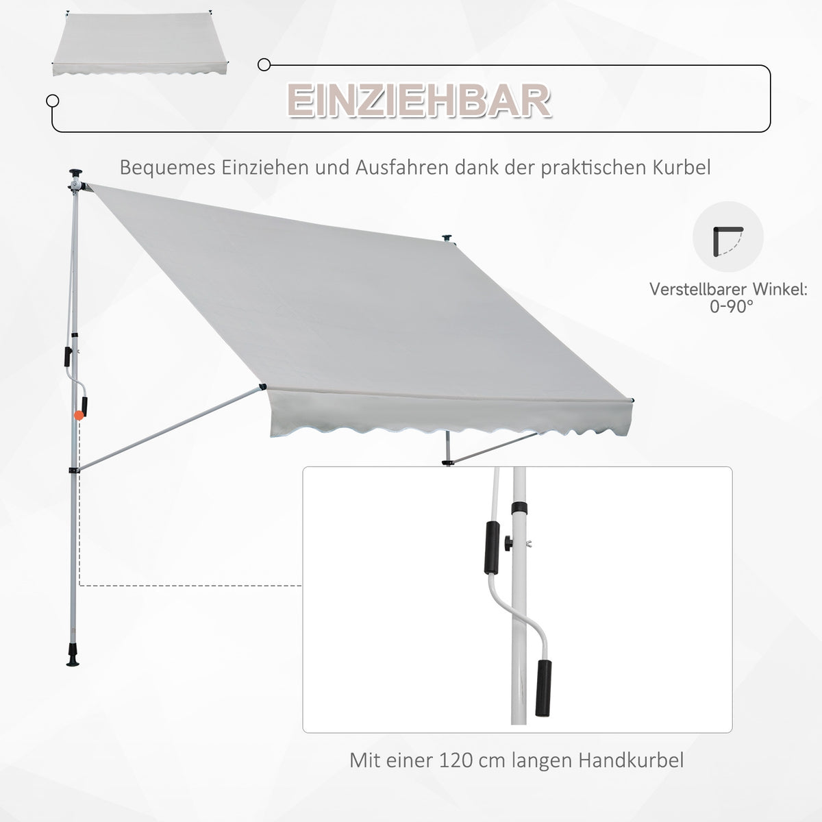 Awning Folding Arm Awning Clamp Awning Height Adjustable Sun Protection Folding Arm Hand Crank Balcony Aluminum Beige 300 X 150Cm