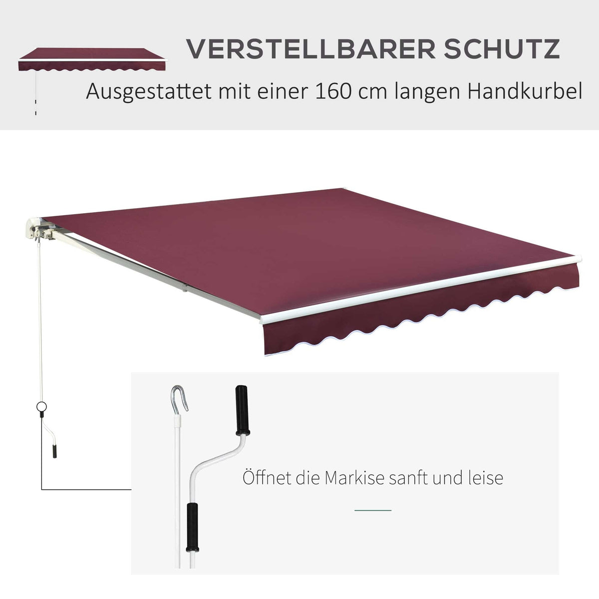 Awning, Folding Arm Awning For Balcony, Sun Protection, 3X2.5M, Wine Red, Aluminum + Polyester