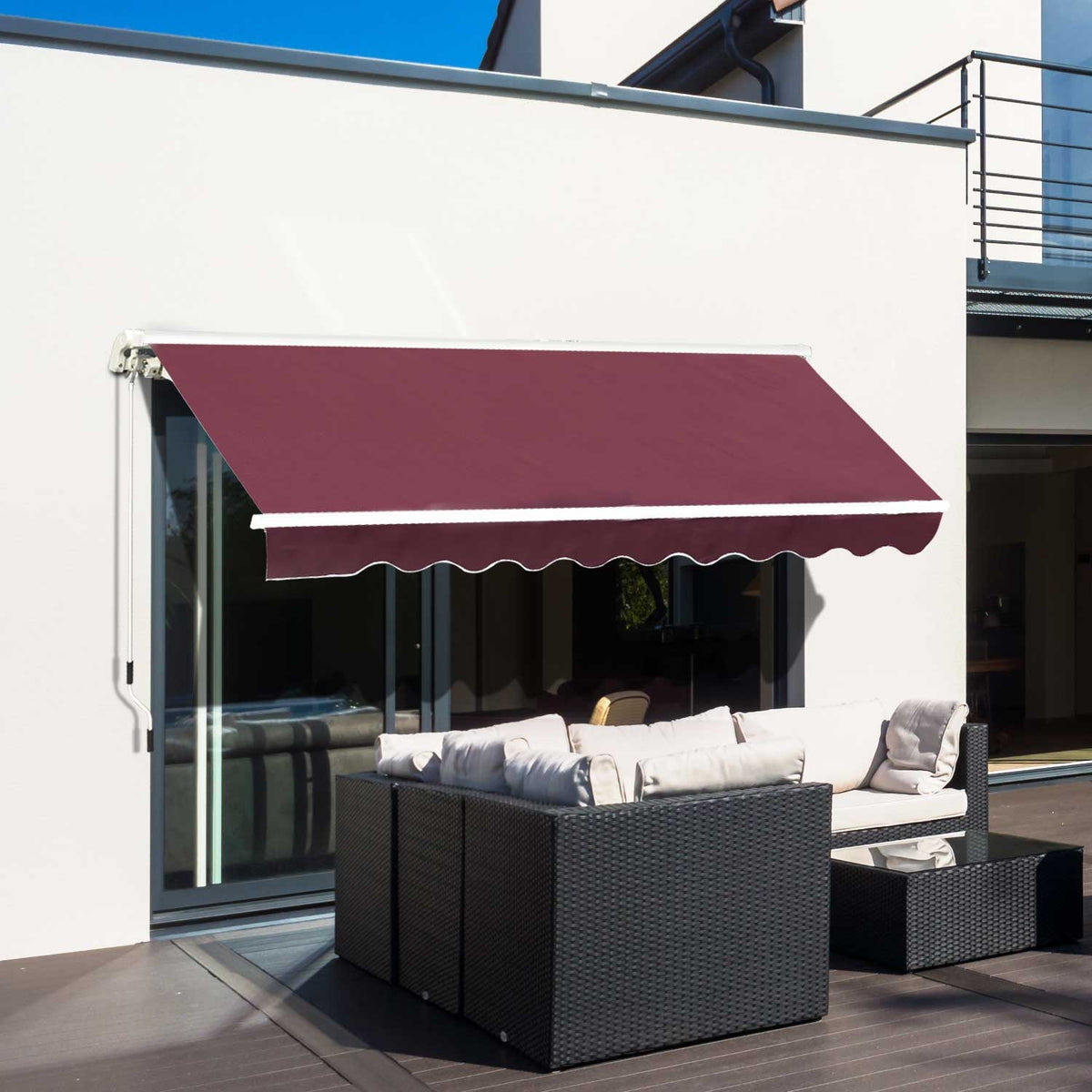 Awning, Folding Arm Awning For Balcony, Sun Protection, 3X2.5M, Wine Red, Aluminum + Polyester
