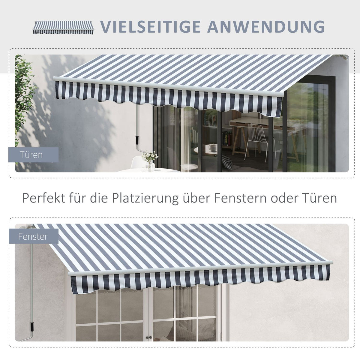 Awning Folding Arm Awning Sun Protection Hand Crank Balcony Aluminum Gray White 2.95 X 2.45 M