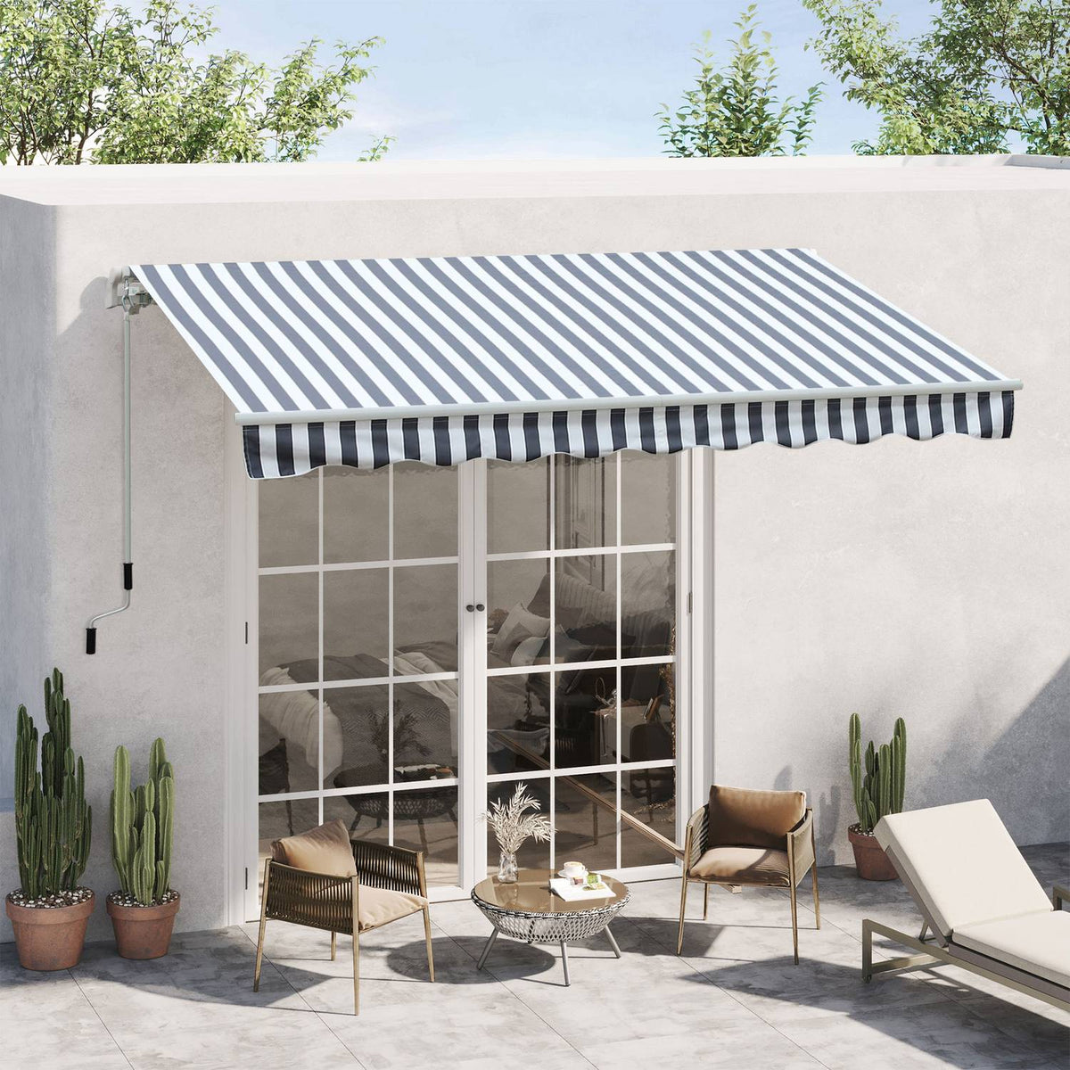 Awning Folding Arm Awning Sun Protection Hand Crank Balcony Aluminum Gray White 2.95 X 2.45 M