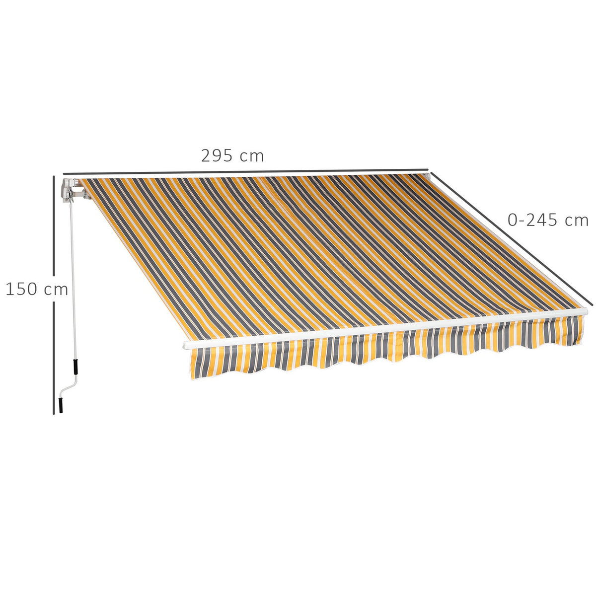 Awning Folding Arm Awning With Hand Crank For Balcony, 2.95X2.45M, Yellow/Grey, Aluminum