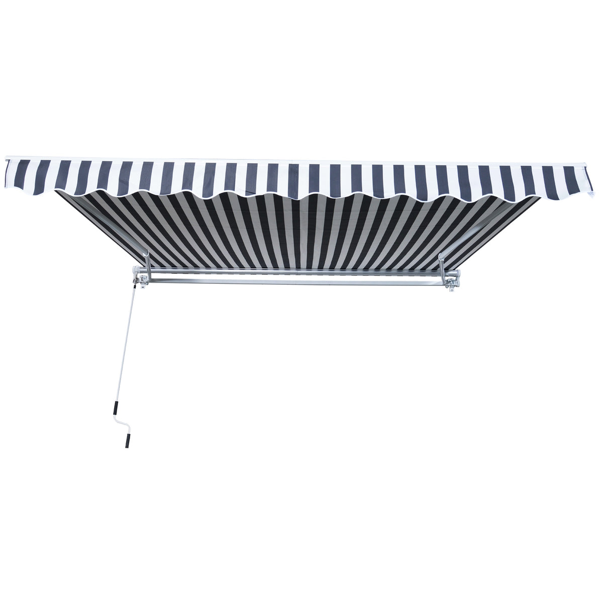 Awning, Folding Arm Awning With Hand Crank, Sun Protection, 3.5 X 2.5 M, Grey+White, Aluminum Polyester