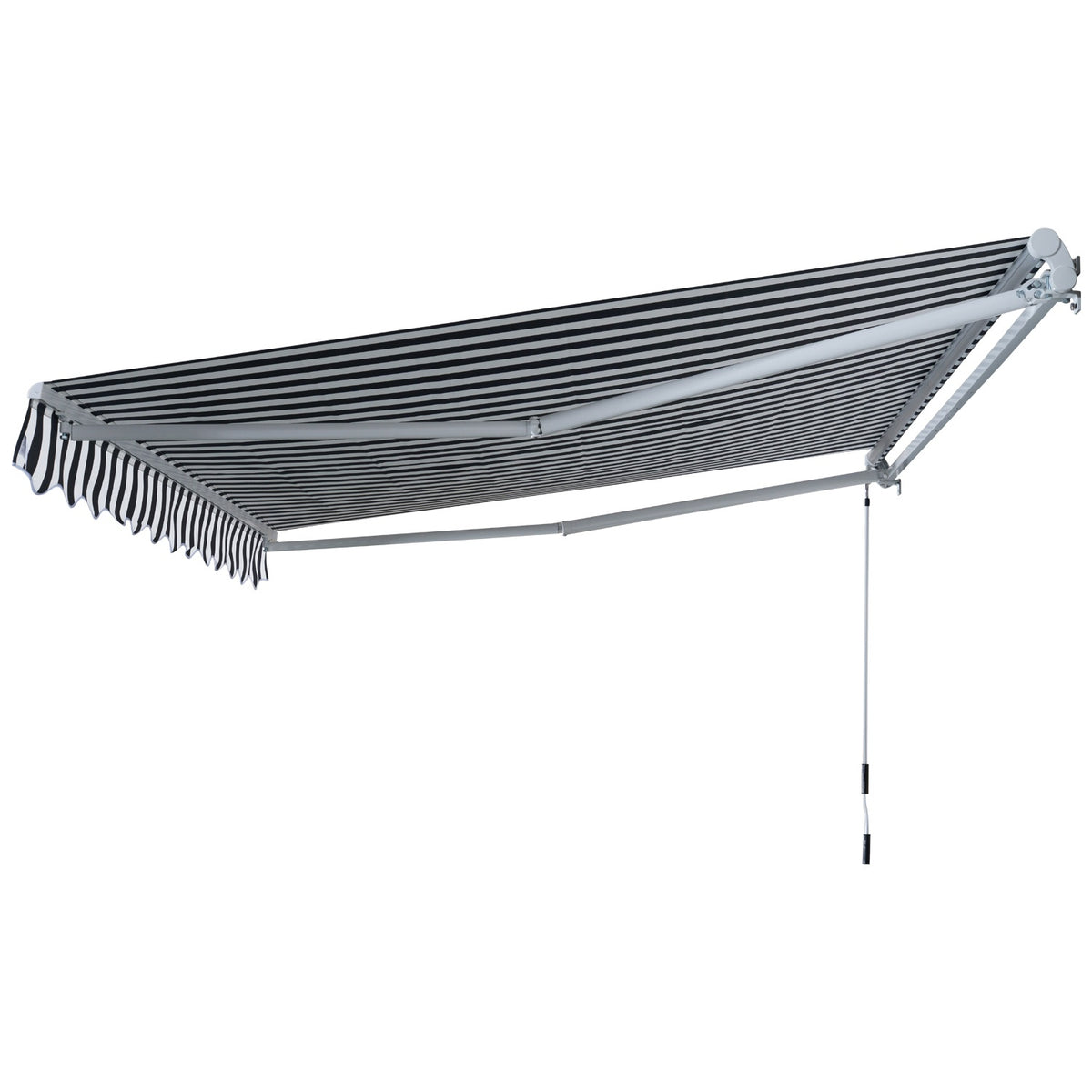 Awning, Folding Arm Awning With Hand Crank, Sun Protection, 3.5 X 2.5 M, Grey+White, Aluminum Polyester