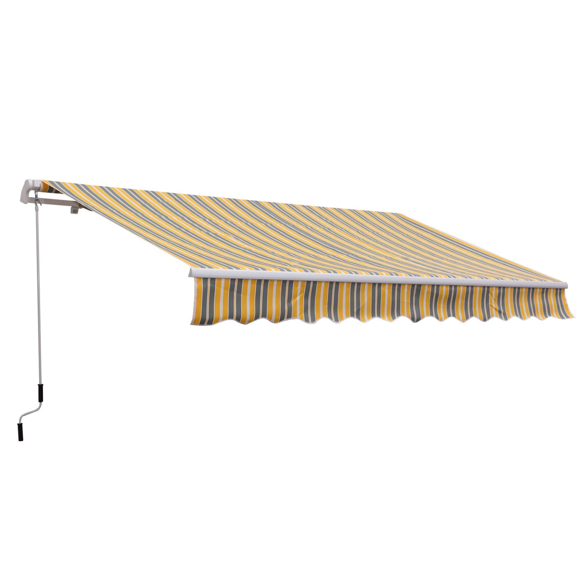 Awning, Folding Arm Awning With Hand Crank, Sun Protection, 3.5X2.5M, Yellow/Grey, Aluminum/Polyester
