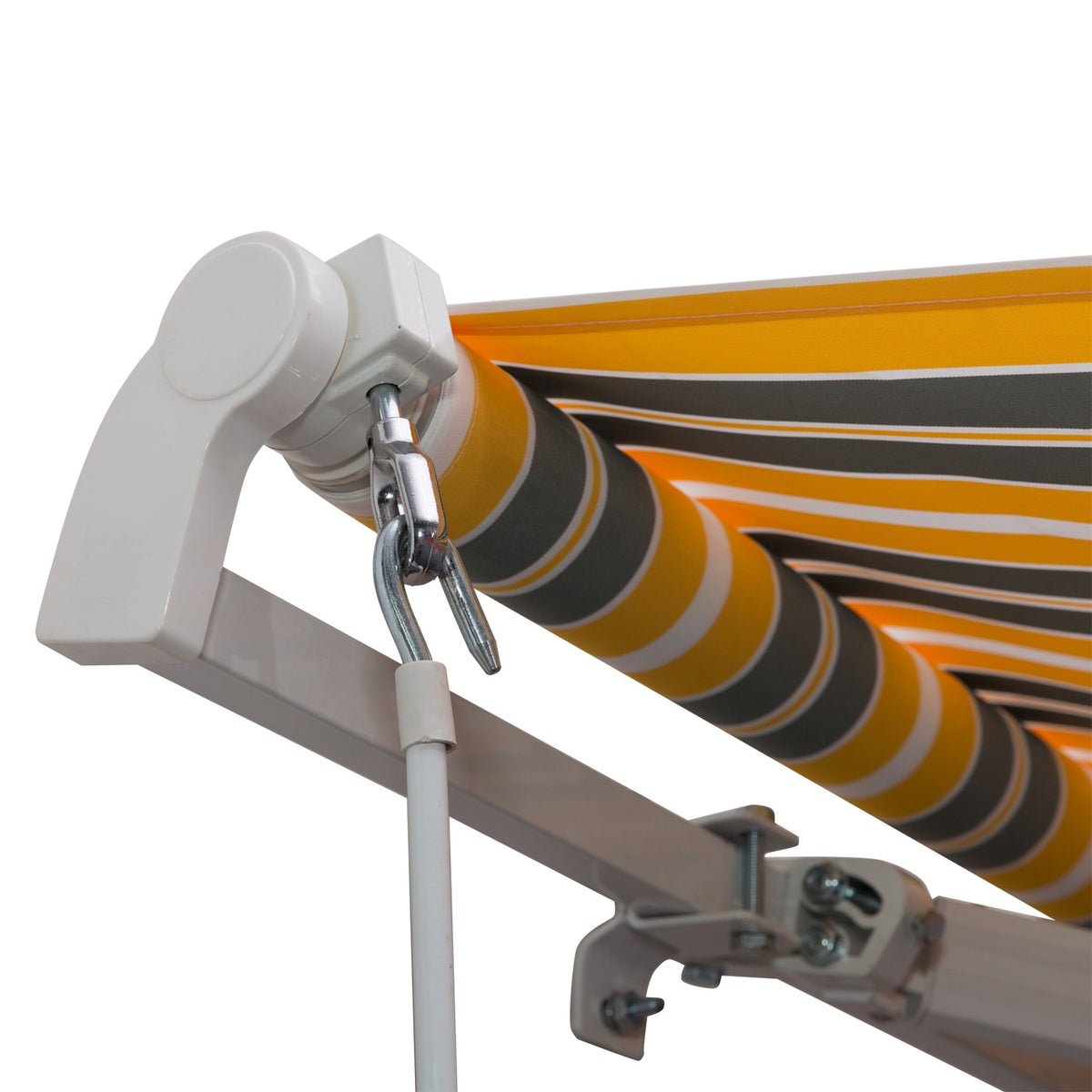 Awning, Folding Arm Awning With Hand Crank, Sun Protection, 3.5X2.5M, Yellow/Grey, Aluminum/Polyester