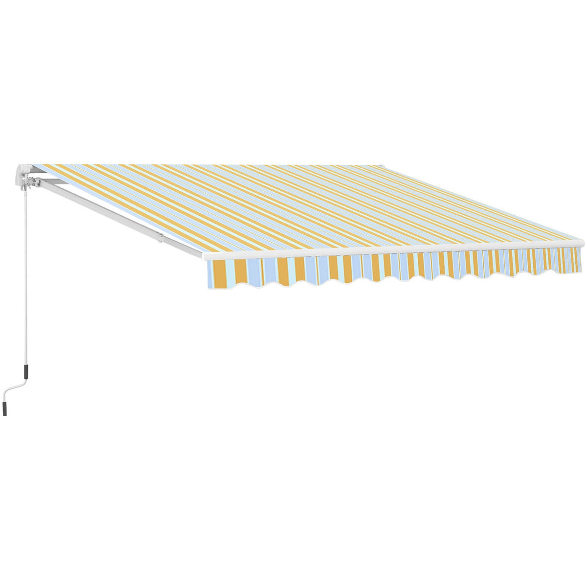 Awning With Hand Crank, Folding Arm Awning, Sun Protection, Aluminum, Yellow Beige, For Balcony & Terrace
