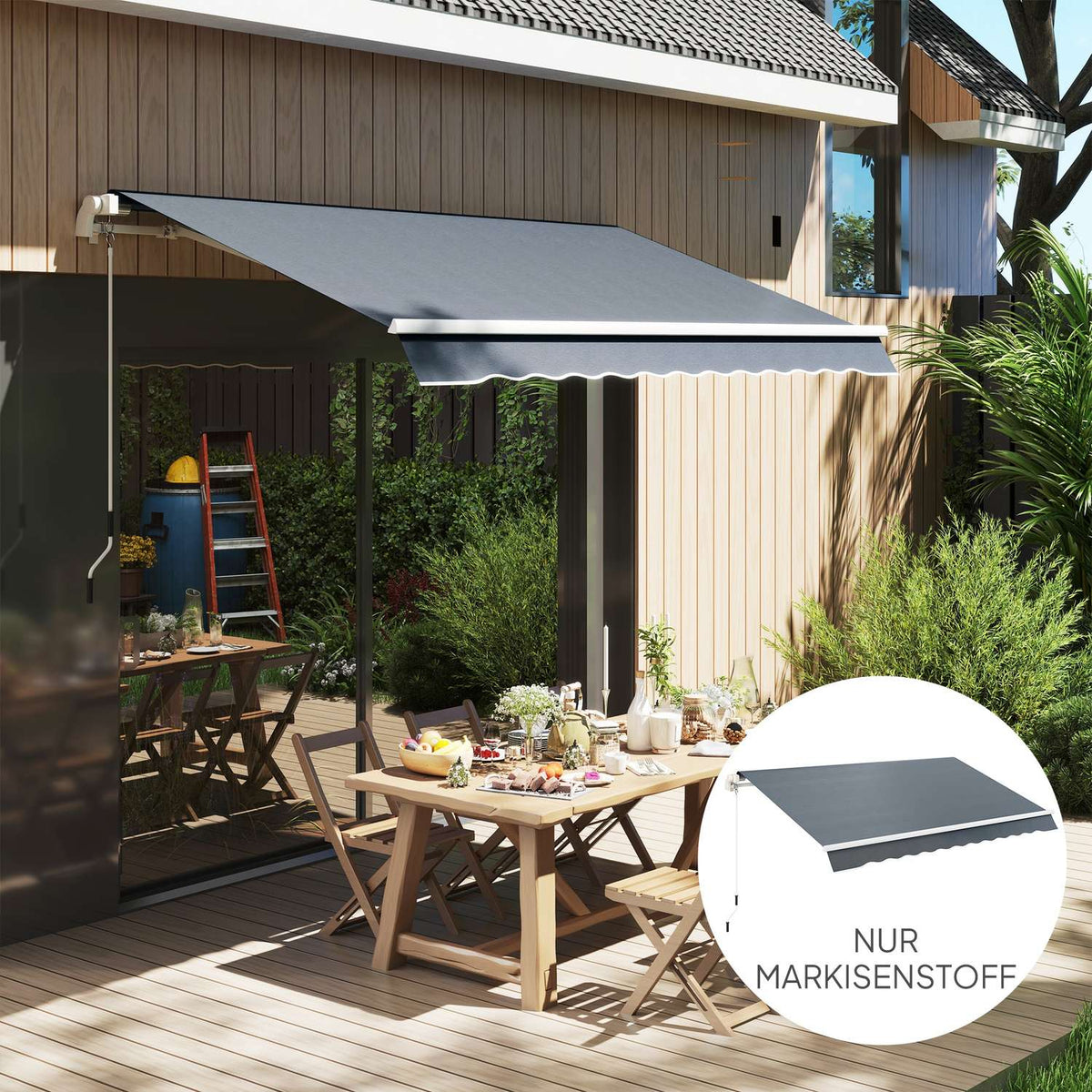 Awning cover, awning fabric with valance, water-repellent replacement fabric for 4 x 3 m awnings, awning fabric, sun protection for garden, balcony, yard, gray