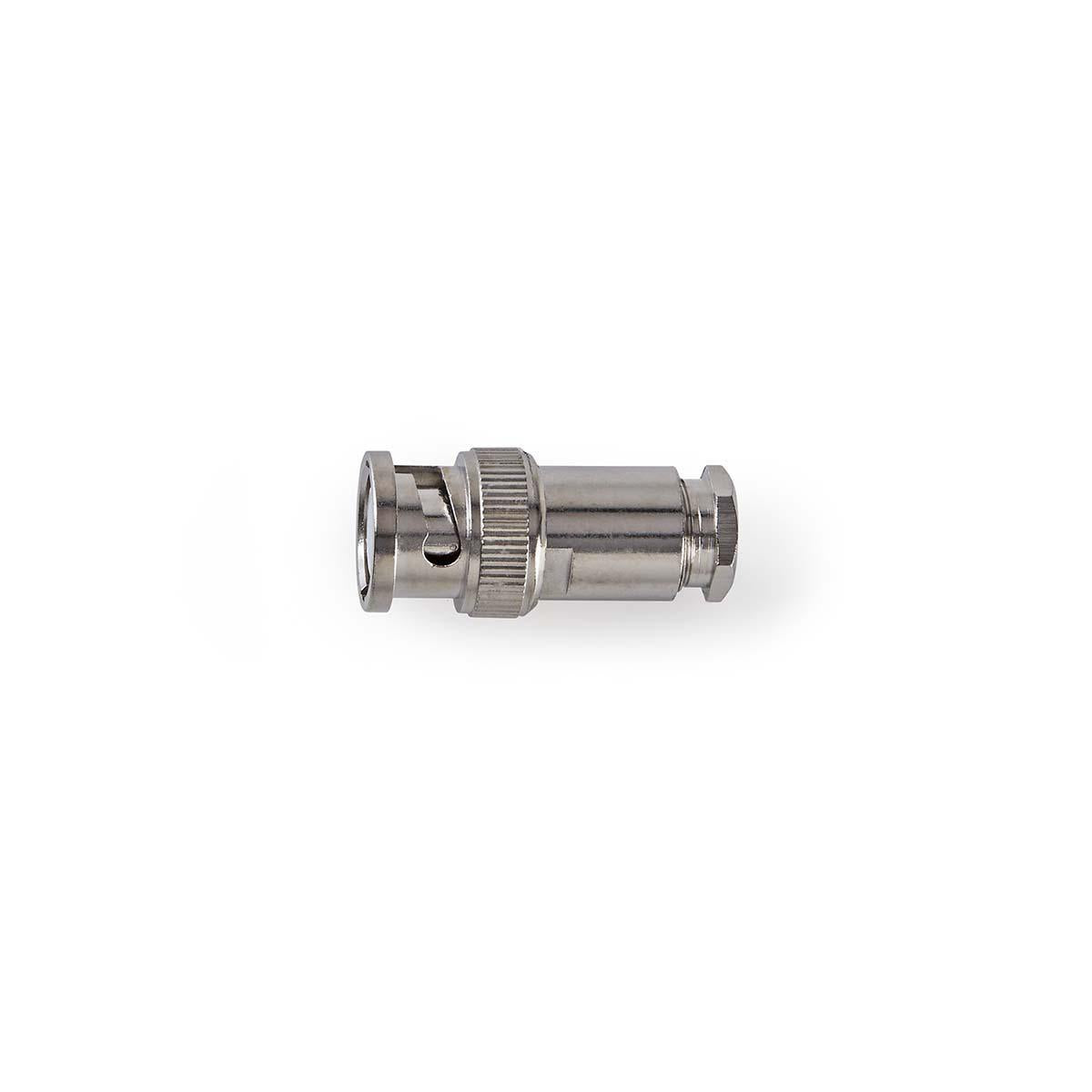 BNC Connector | Straight | Male | Nickel Plated | 50 Ohm | Twist-on | Cable input diameter: 5.0 mm | Steel | Silver | 25 pcs | Polybag